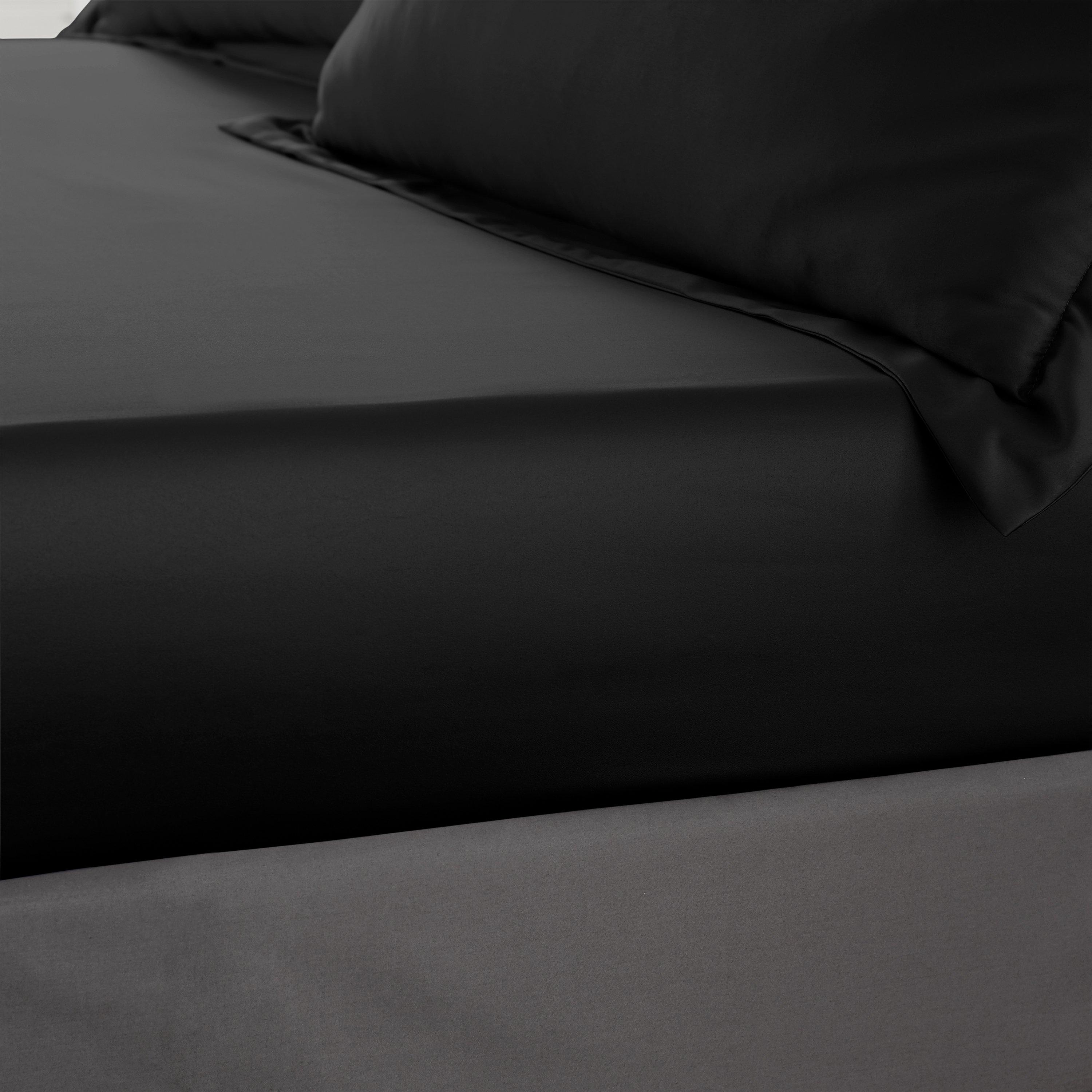 Black - Catherine Lansfield - Silky Soft Satin Fitted Sheet - 1