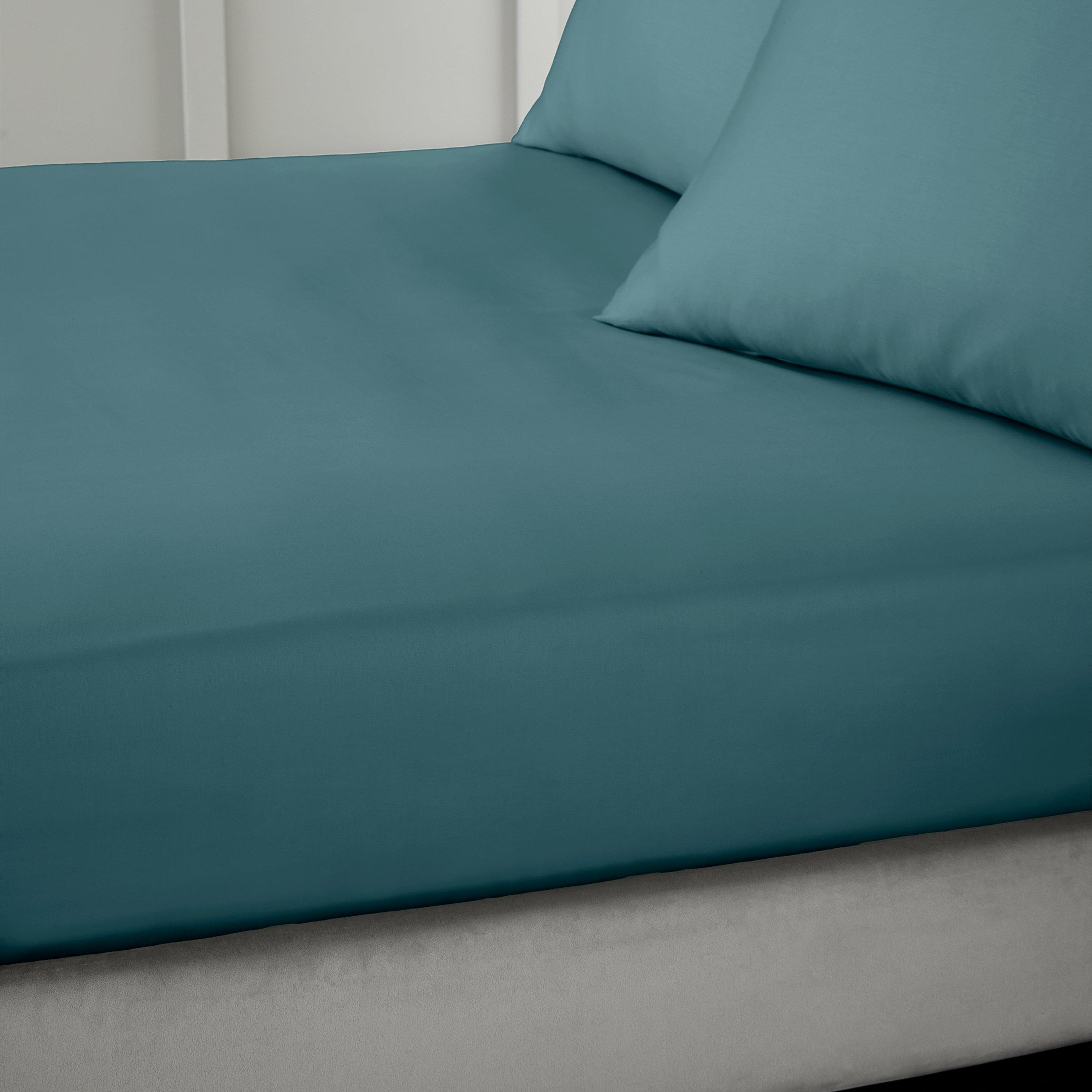 Bianca  400 Thread Count Cotton Sateen Fitted Sheet - Teal - Double