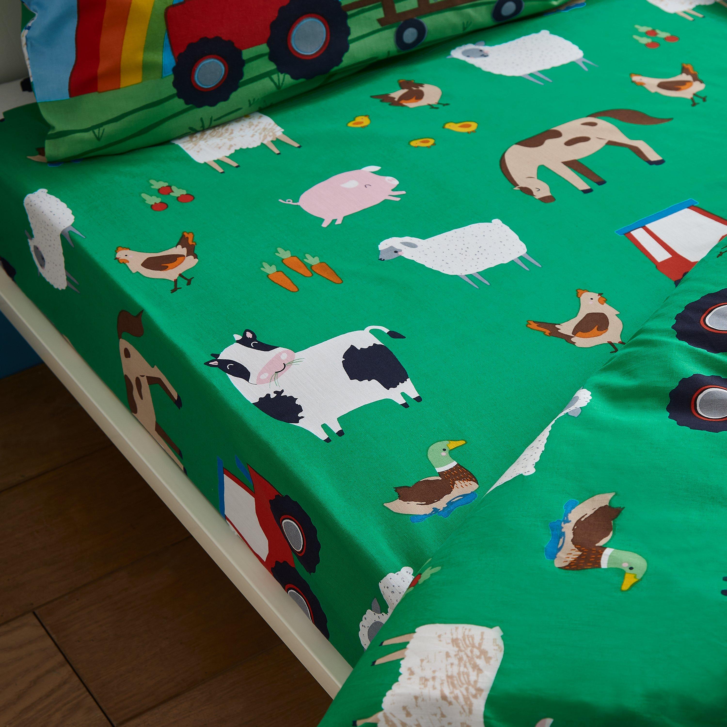 Green - Catherine Lansfield - Farmyard Animals Fitted Sheet - 1