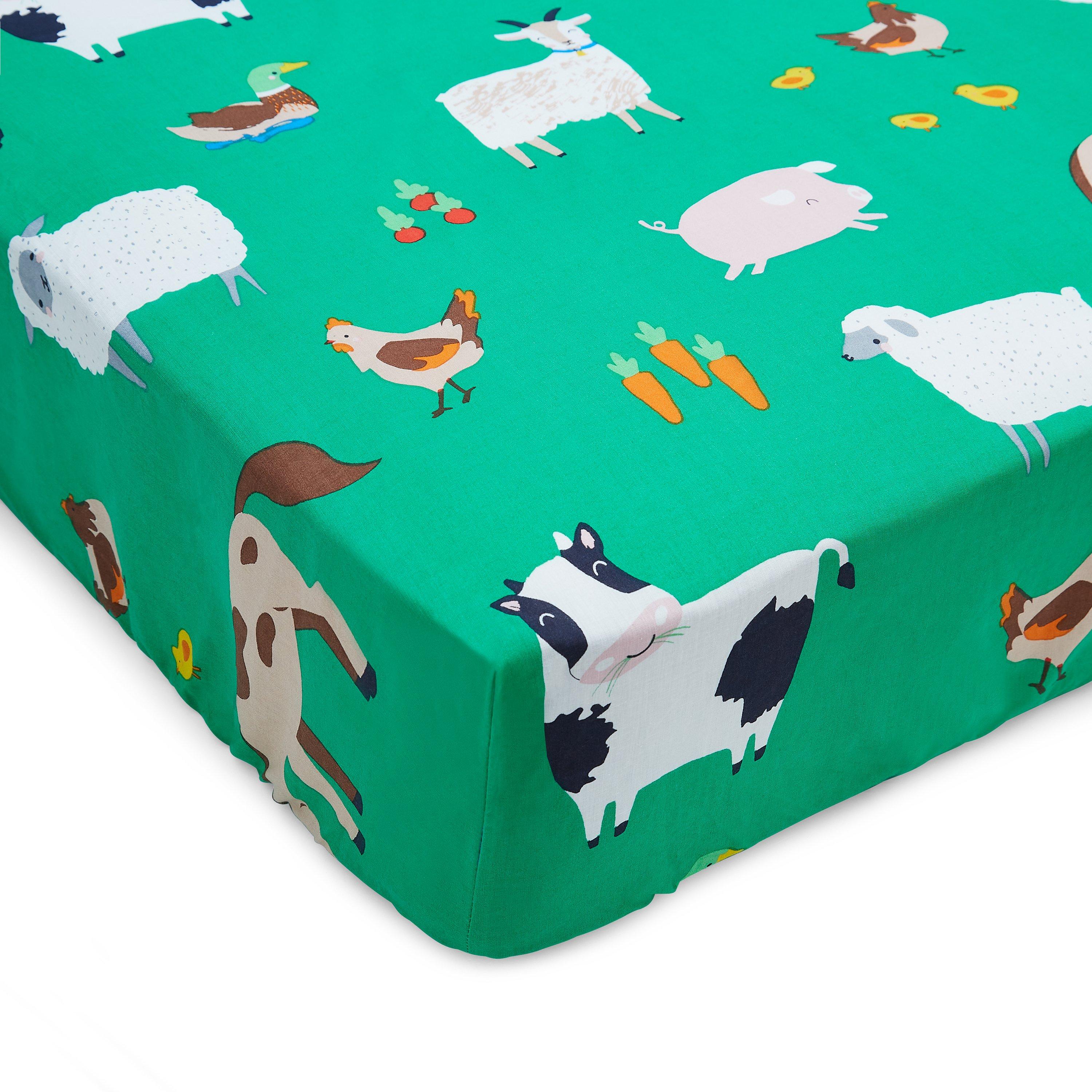 Green - Catherine Lansfield - Farmyard Animals Fitted Sheet - 2
