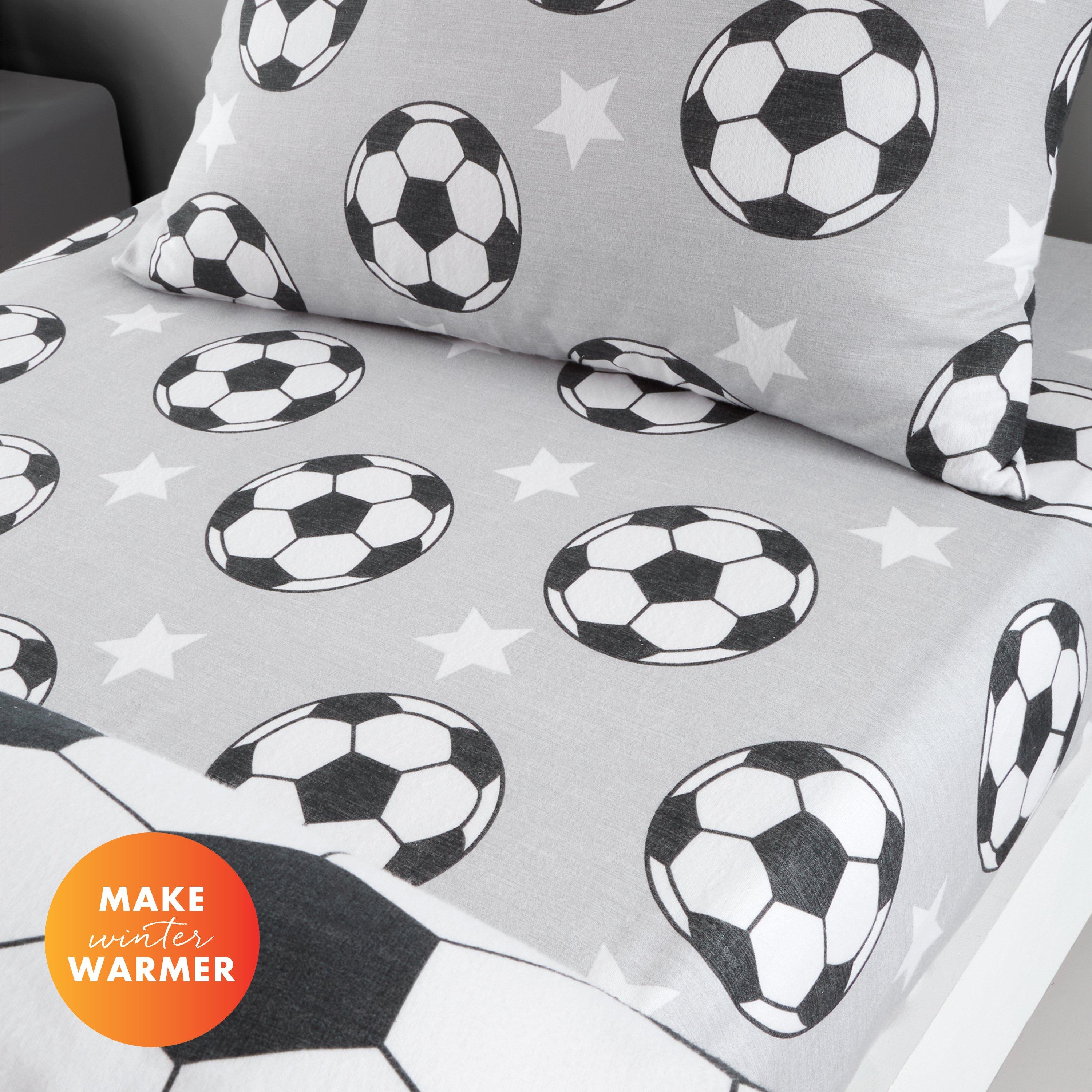 Grey - Catherine Lansfield - Brushed Cotton Football Stars Fitted Sheet - 1
