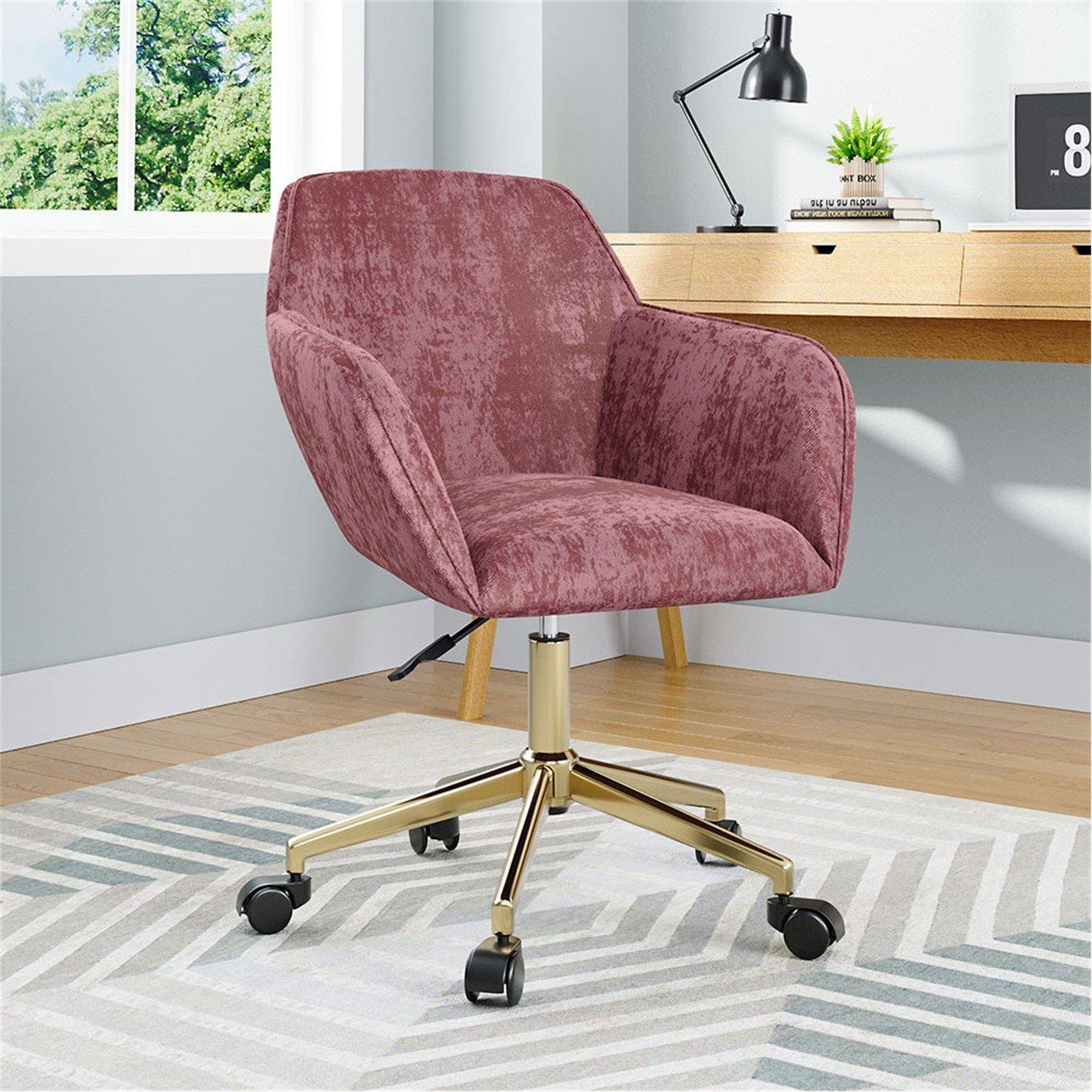 Pink - Kabinet UK - Velvet Upholstered Home Office Swivel Task Chair - 1