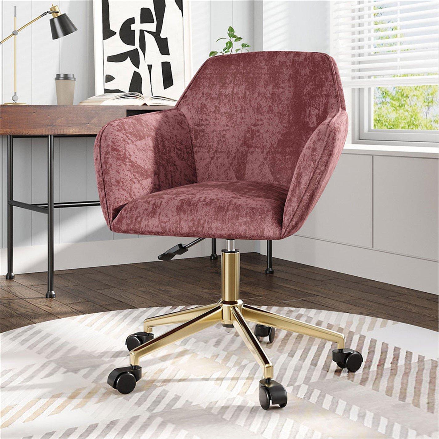 Pink - Kabinet UK - Velvet Upholstered Home Office Swivel Task Chair - 2