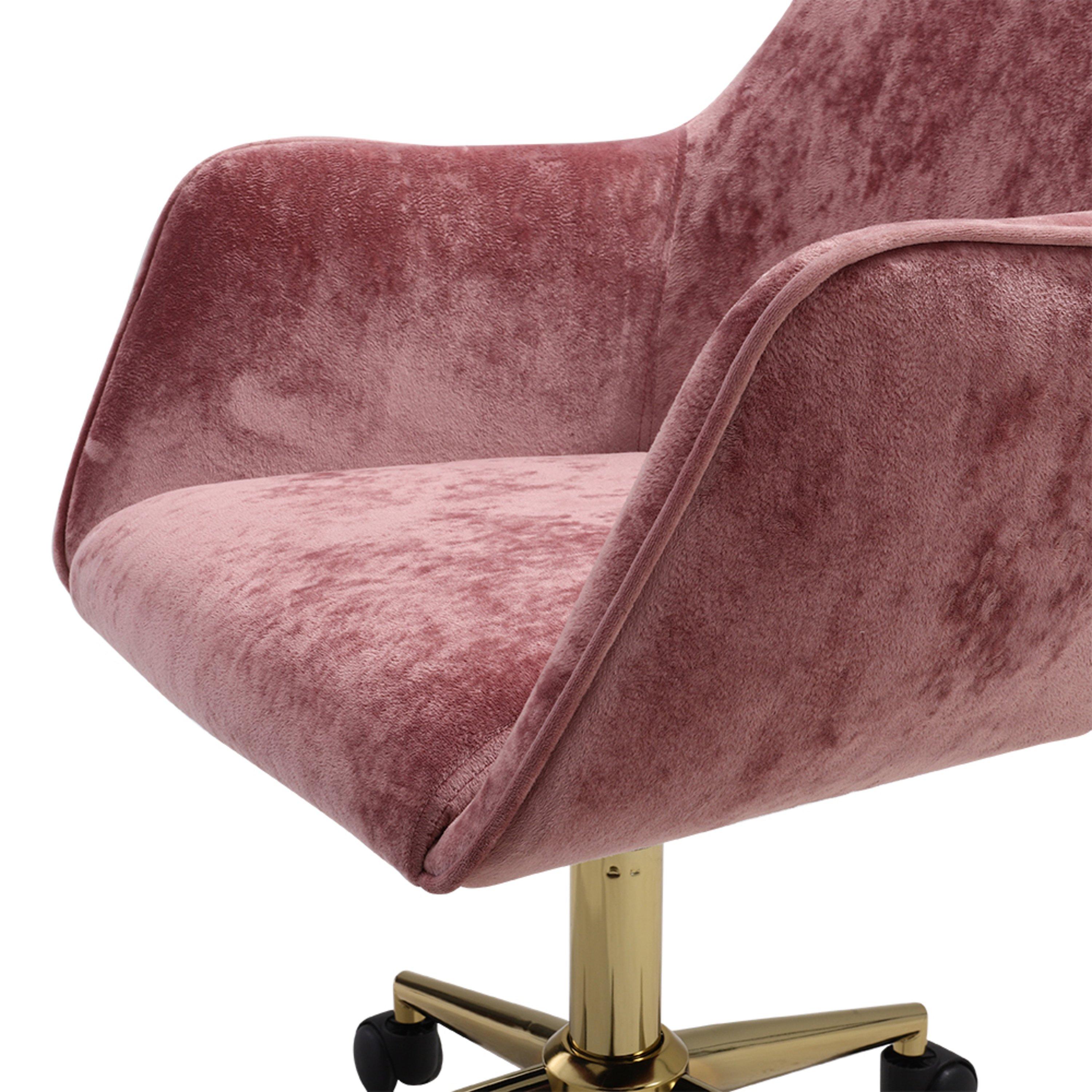 Pink - Kabinet UK - Velvet Upholstered Home Office Swivel Task Chair - 11