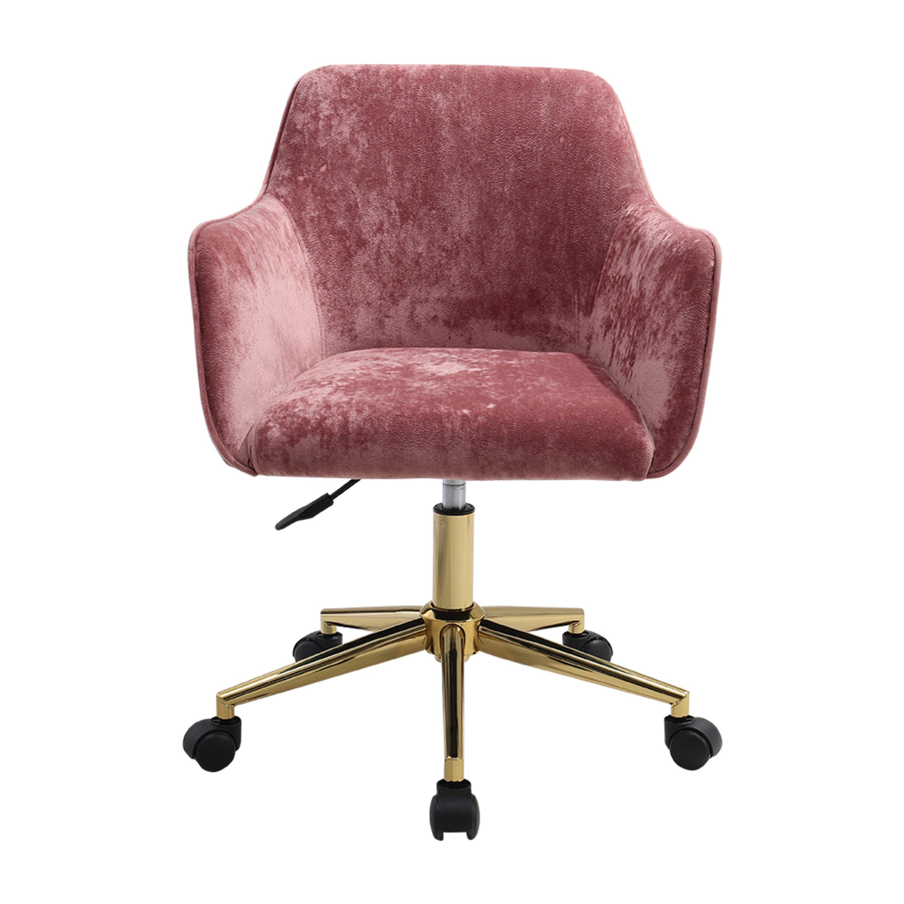 Pink - Kabinet UK - Velvet Upholstered Home Office Swivel Task Chair - 3
