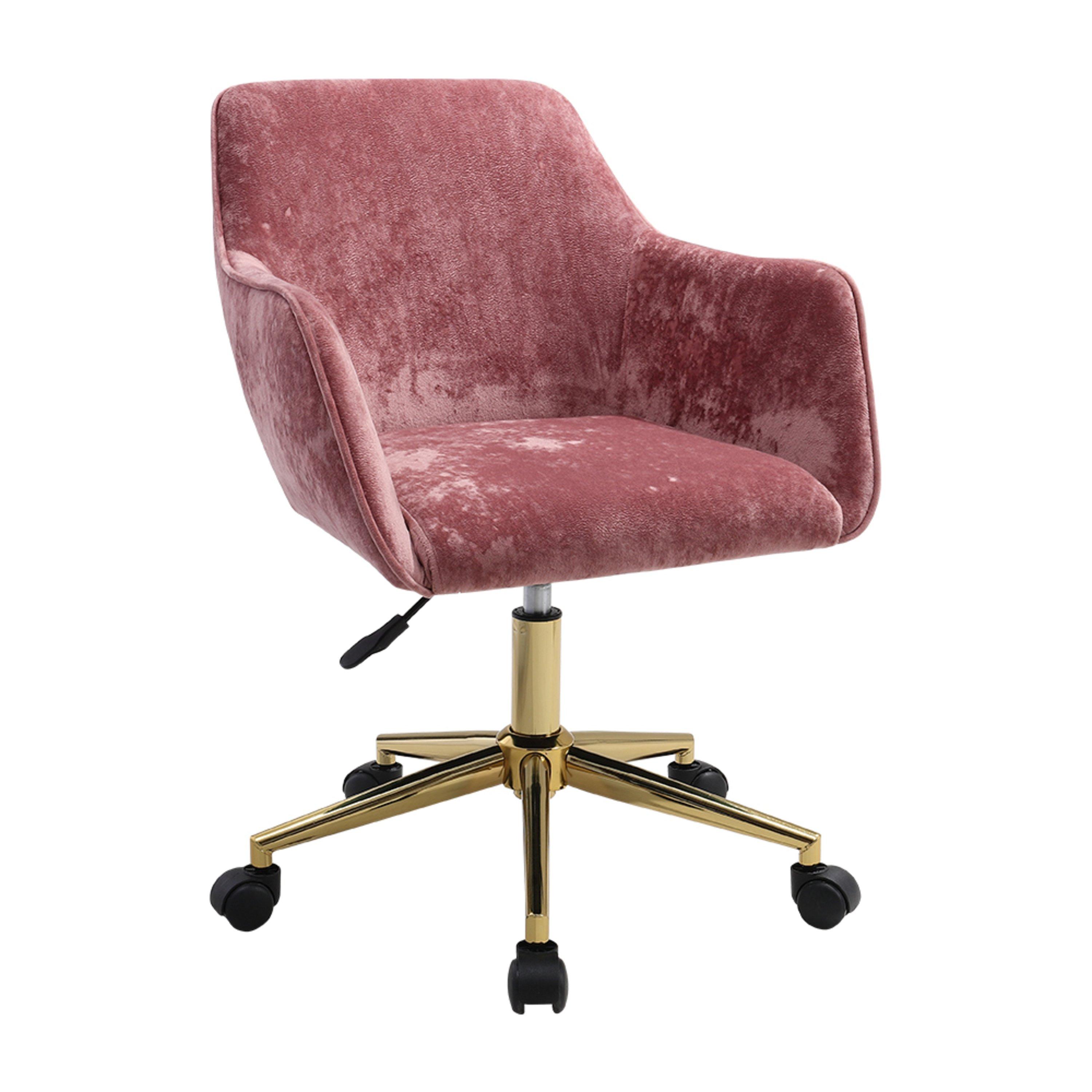 Pink - Kabinet UK - Velvet Upholstered Home Office Swivel Task Chair - 4