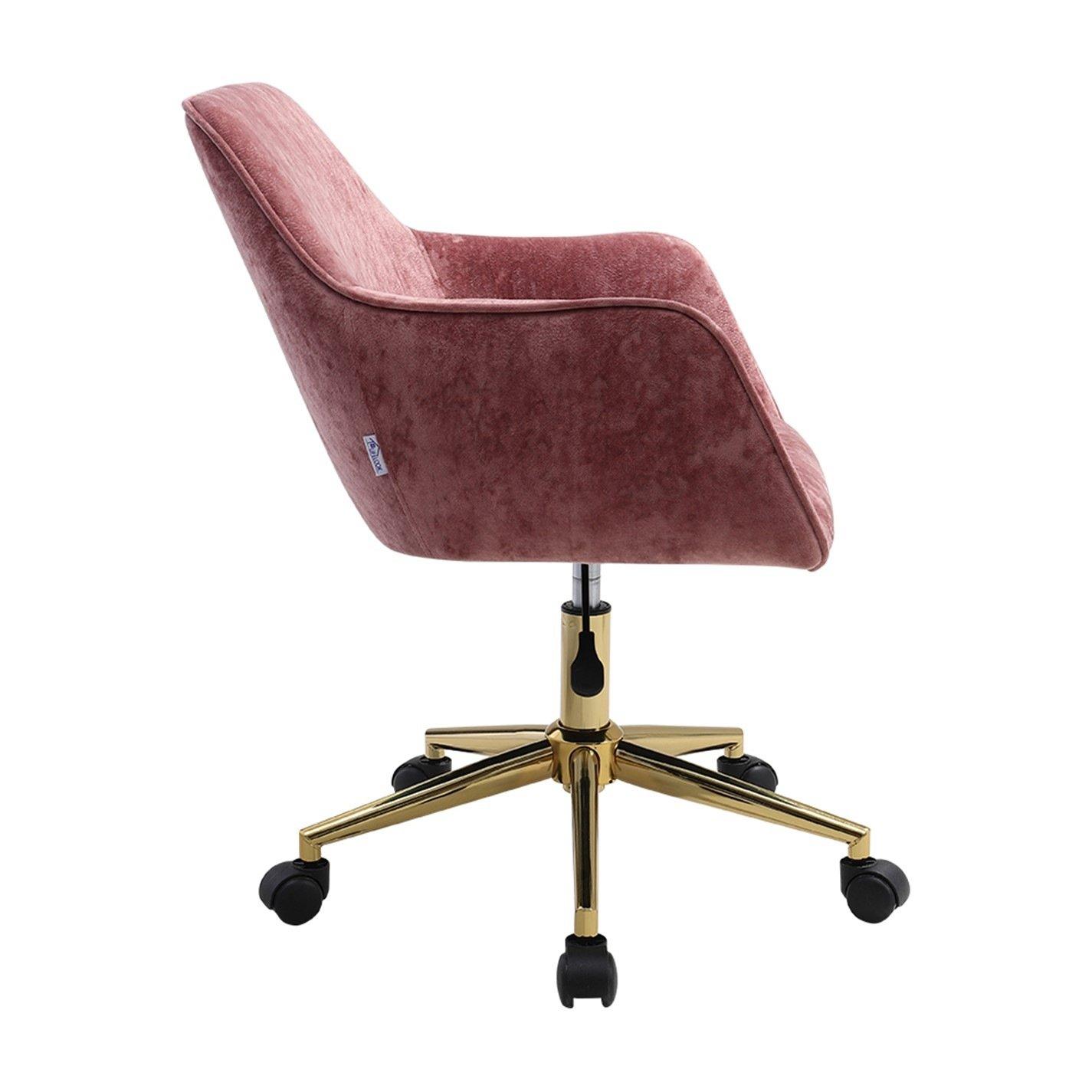 Pink - Kabinet UK - Velvet Upholstered Home Office Swivel Task Chair - 5