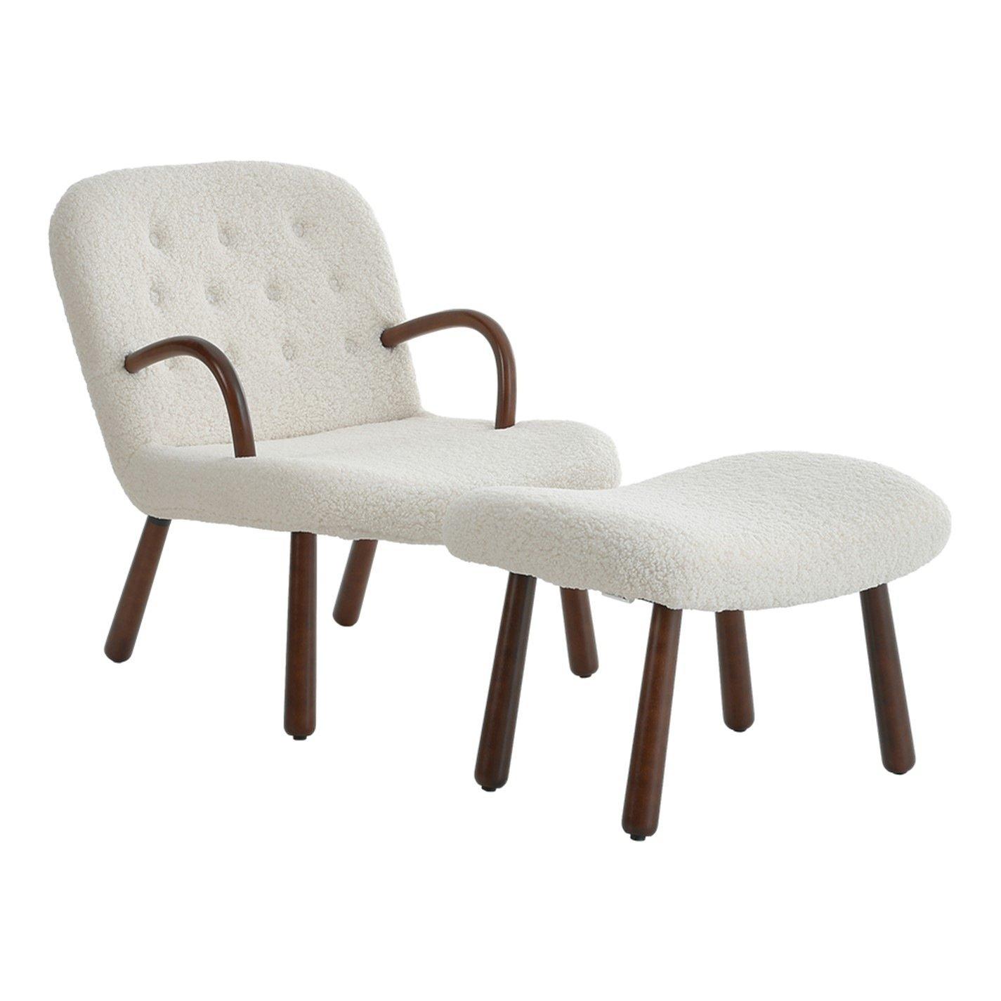 White - Kabinet UK - Sherpa Armchair and Footstool Set - 1