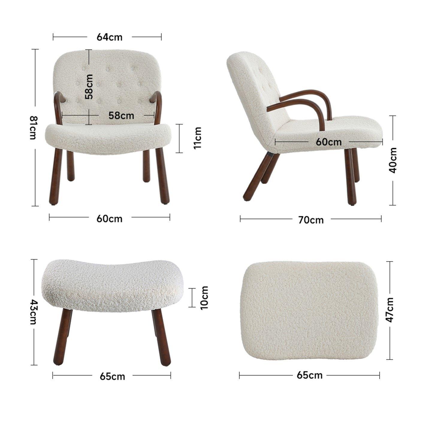 White - Kabinet UK - Sherpa Armchair and Footstool Set - 12