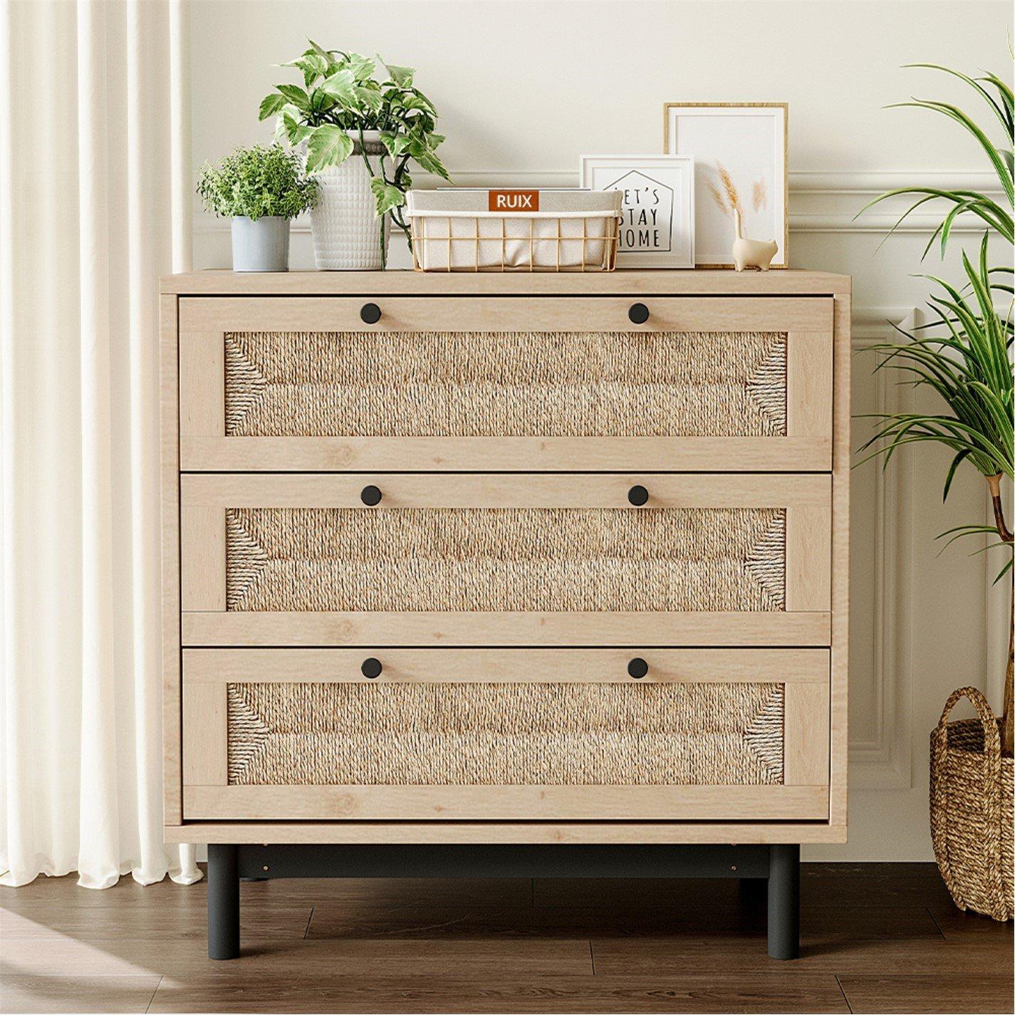 Natural - Kabinet UK - 3-Drawer Woven Accent Cabinet - 2