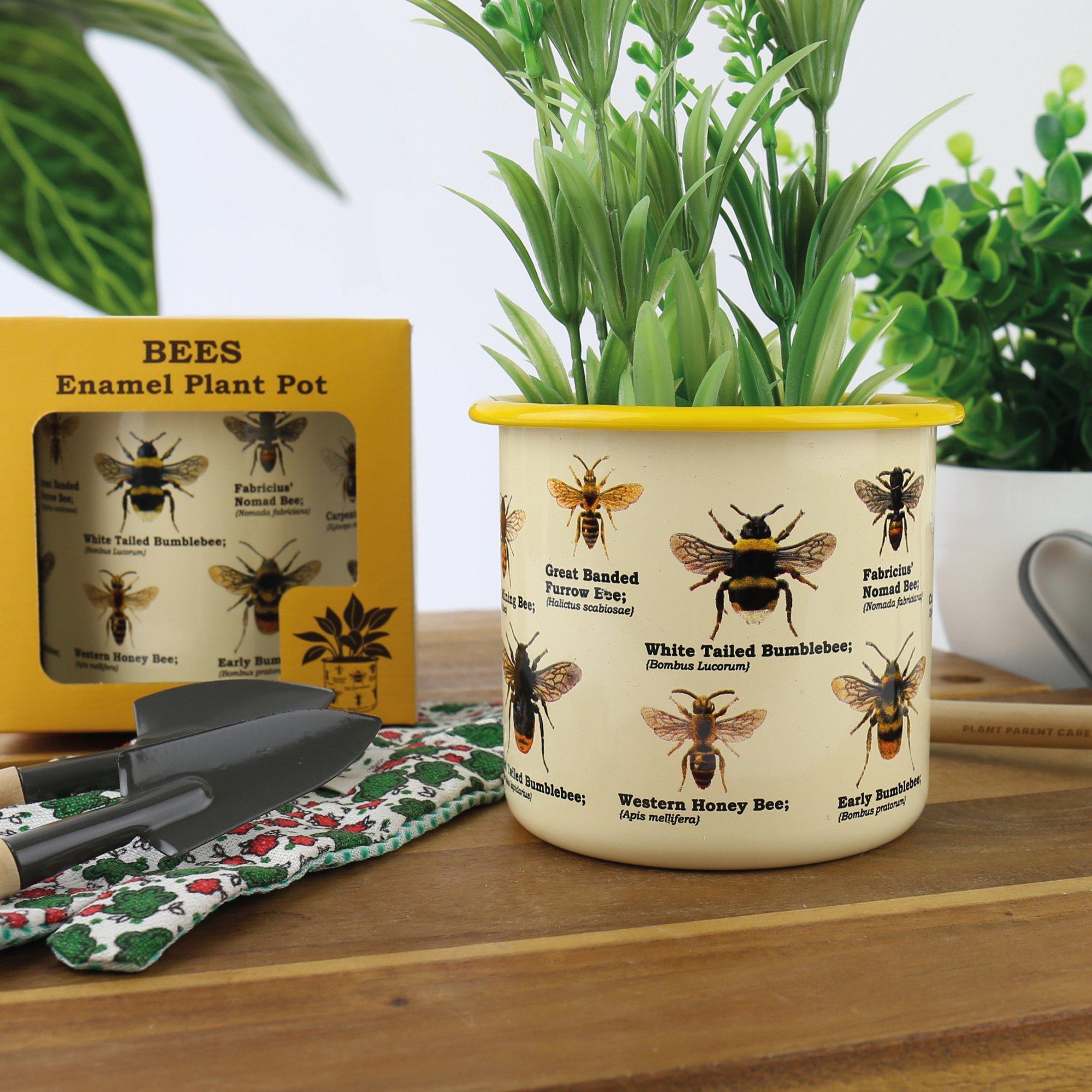 Gift Republic  Bees Enamel Plant Pot - Beige