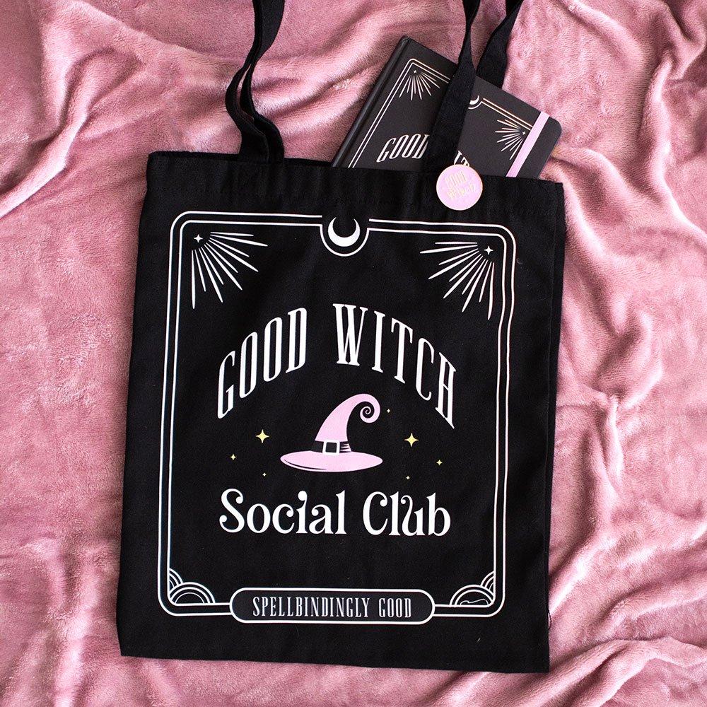 Something Different Unisex Black Good Witch Social Club Tote Bag With Pin