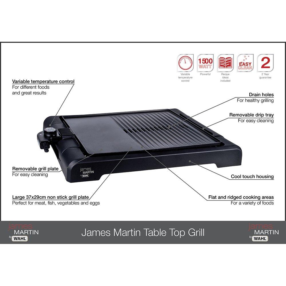 Black - Wahl - James Martin Table Top Health Grill with Flat Plat - 4