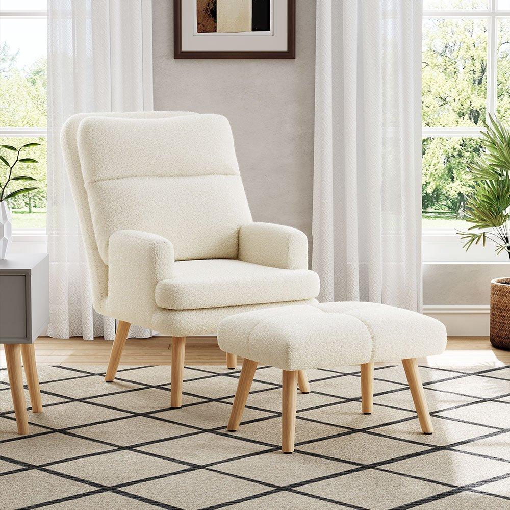 Beige - Kabinet UK - Sherpa Lounge Chair with Foot Stool