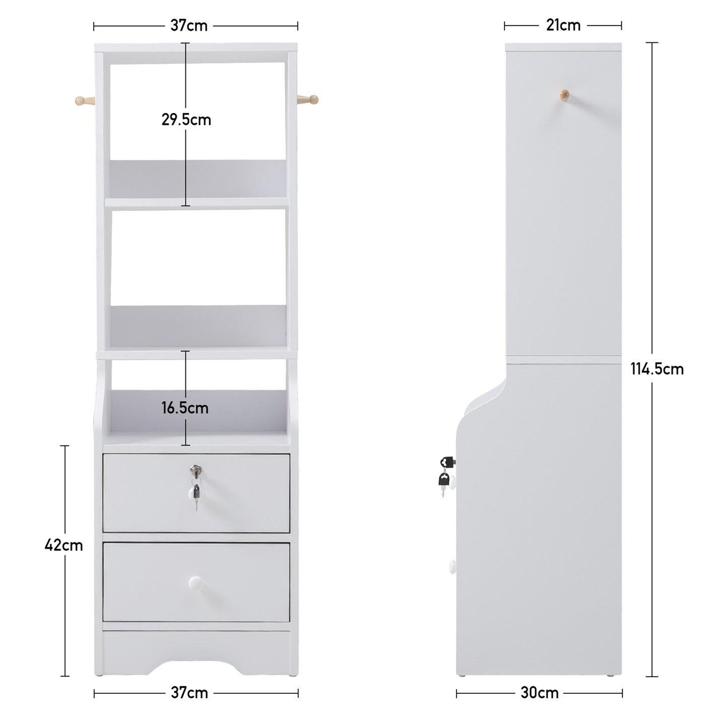 White - Kabinet UK - Slim Storage Shelving Unit with Lockable Drawer - 5