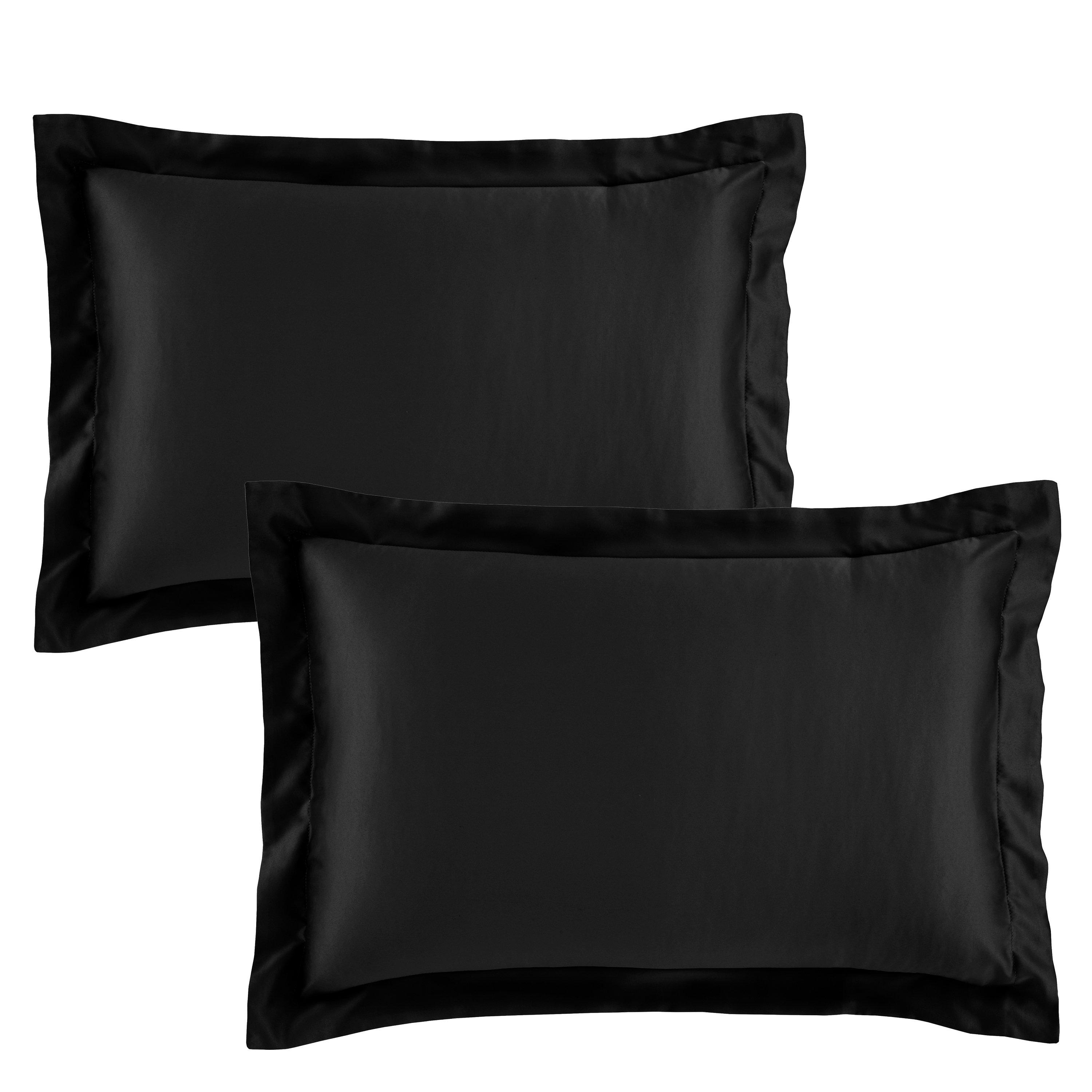 Black - Catherine Lansfield - Silky Soft Satin Oxford Pillow case Pair - 2