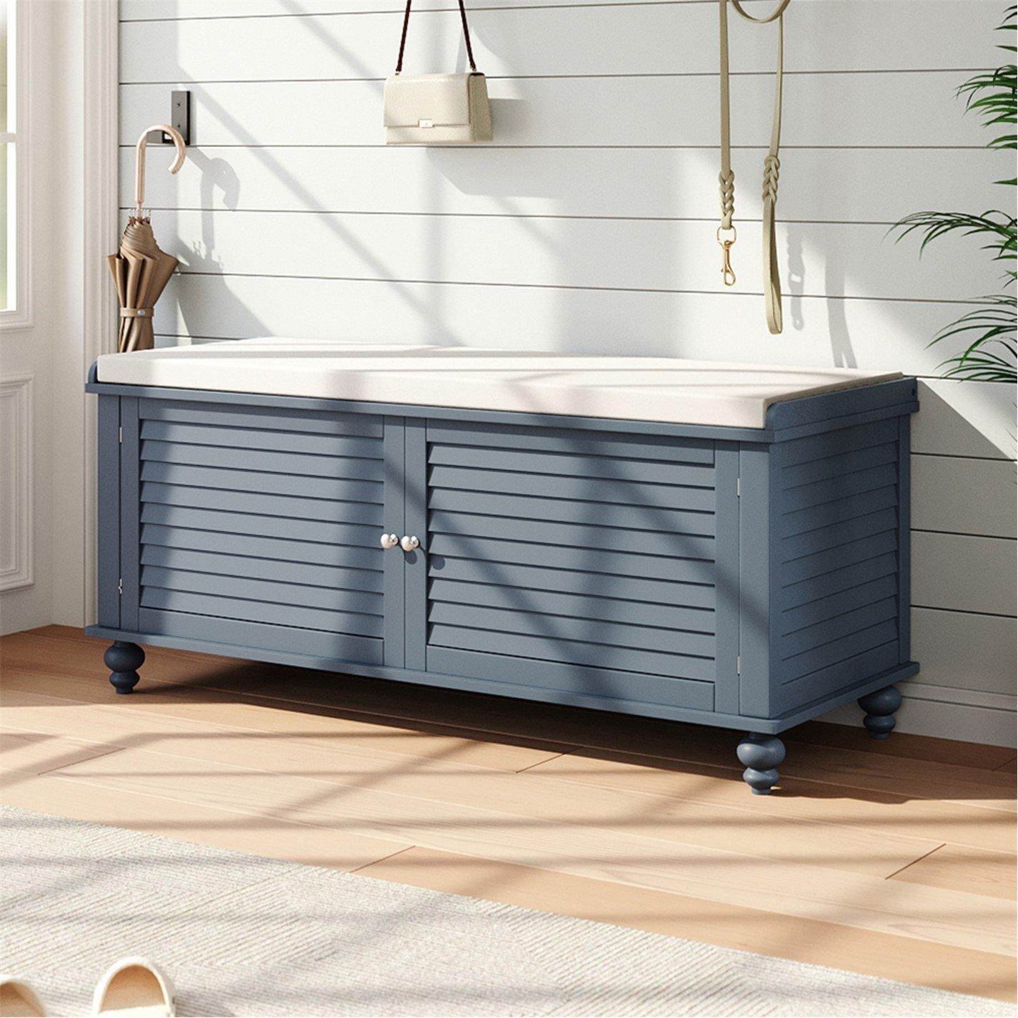 Grey - Kabinet UK - Wooden Shutter Door Shoe Cabinet Storage Bench - 2