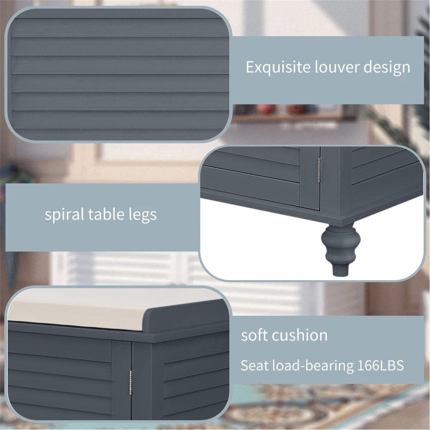 Grey - Kabinet UK - Wooden Shutter Door Shoe Cabinet Storage Bench - 4