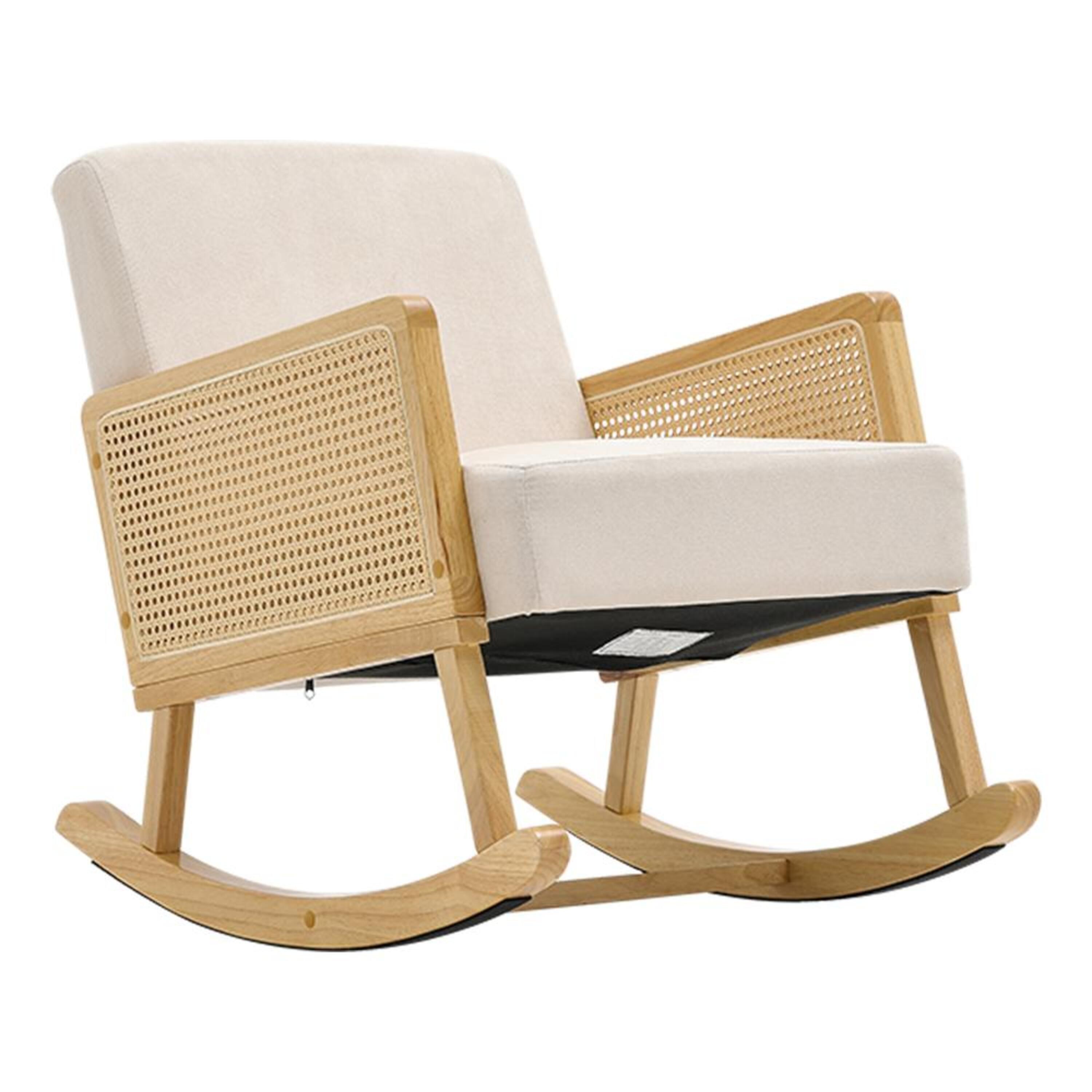Beige - Kabinet UK - Linen Wooden Rocking Chair-Beige - 1
