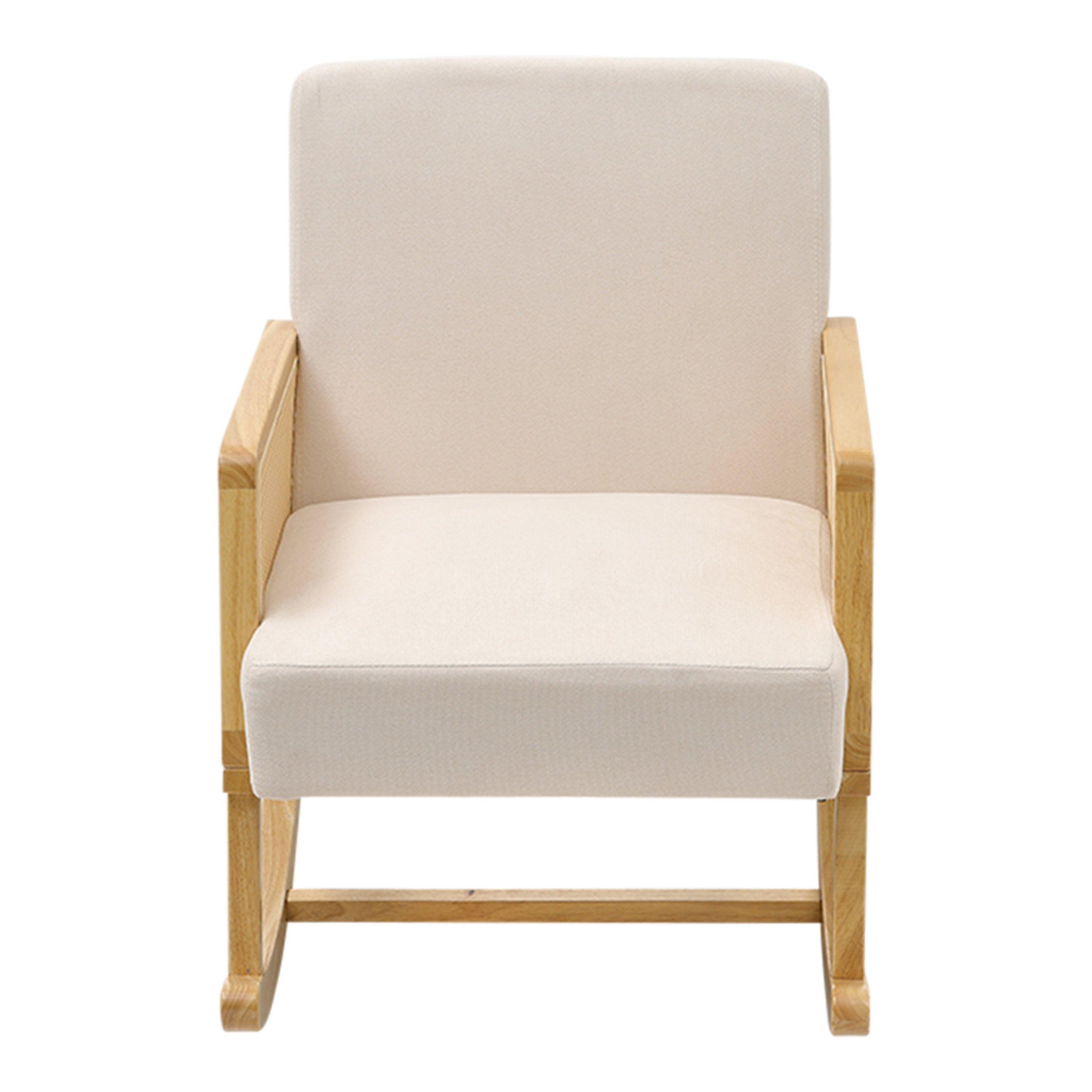 Beige - Kabinet UK - Linen Wooden Rocking Chair-Beige - 2