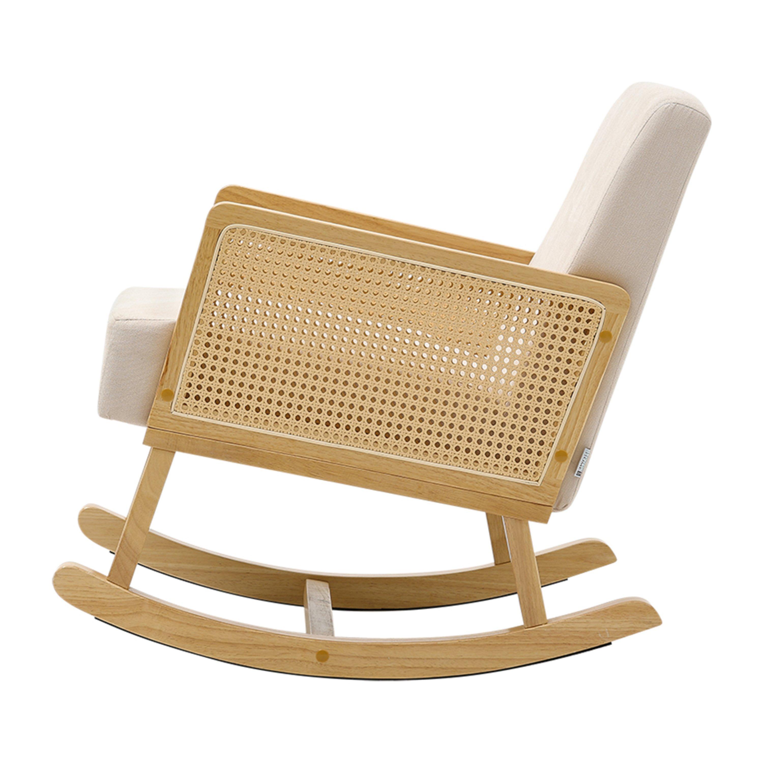 Beige - Kabinet UK - Linen Wooden Rocking Chair-Beige - 3