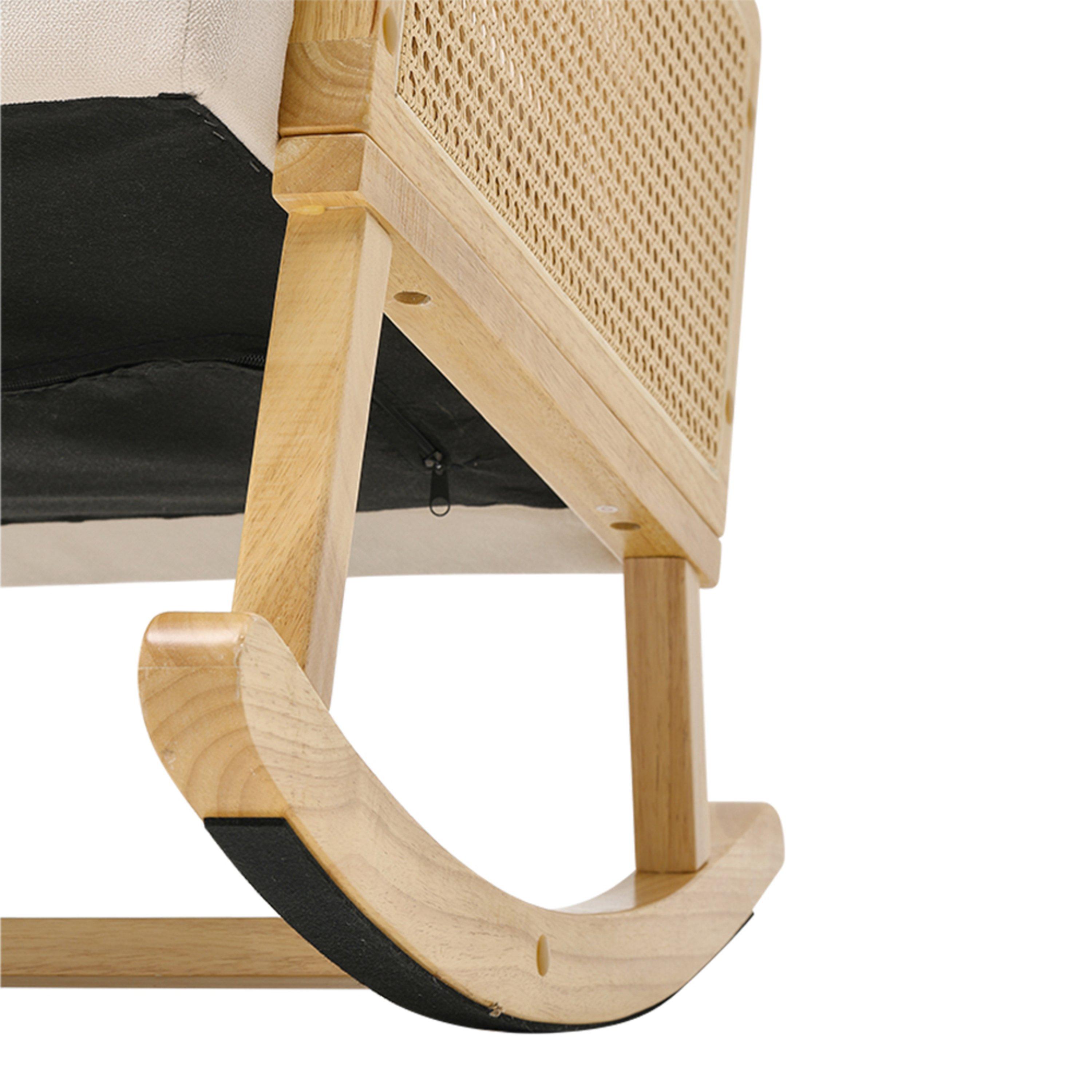 Beige - Kabinet UK - Linen Wooden Rocking Chair-Beige - 7