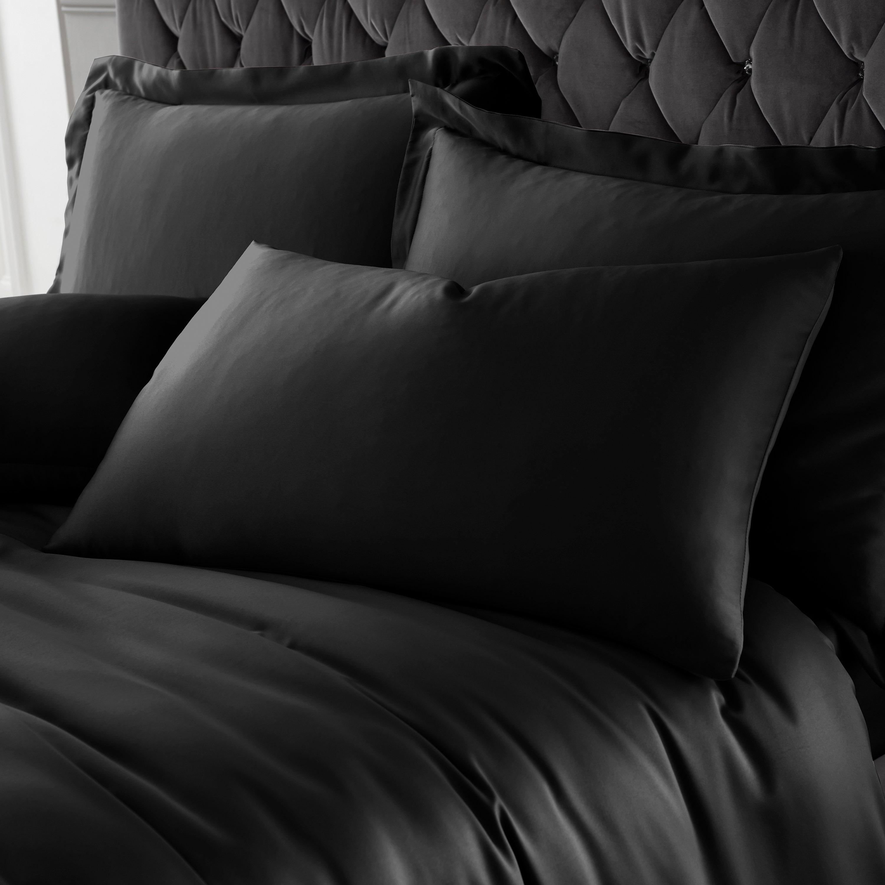 Black - Catherine Lansfield - Silky Soft Satin Standard Pillowcase Pair - 1