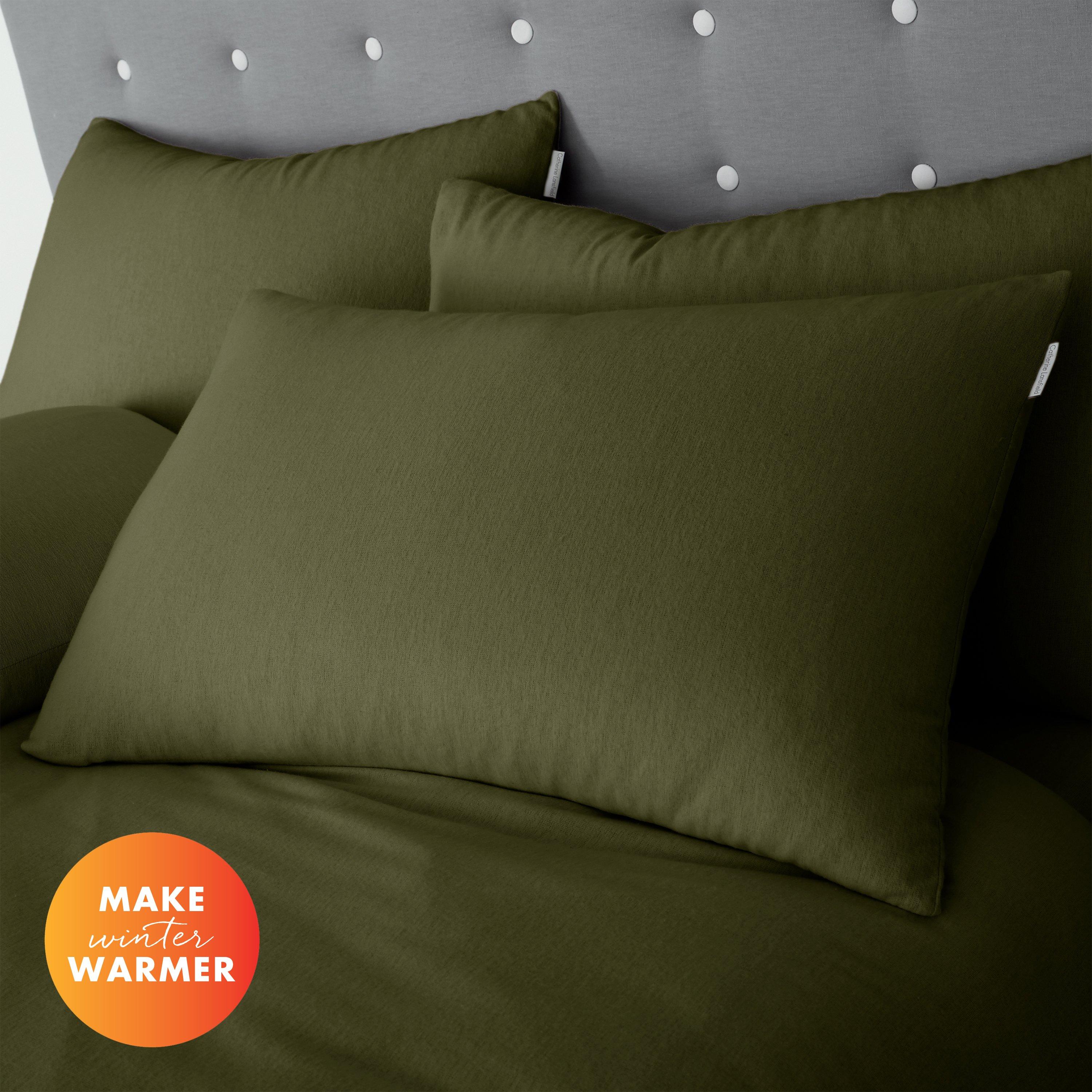 Catherine Lansfield Brushed Cotton Standard Pillow Case Pair - Green - Standard - Image 5