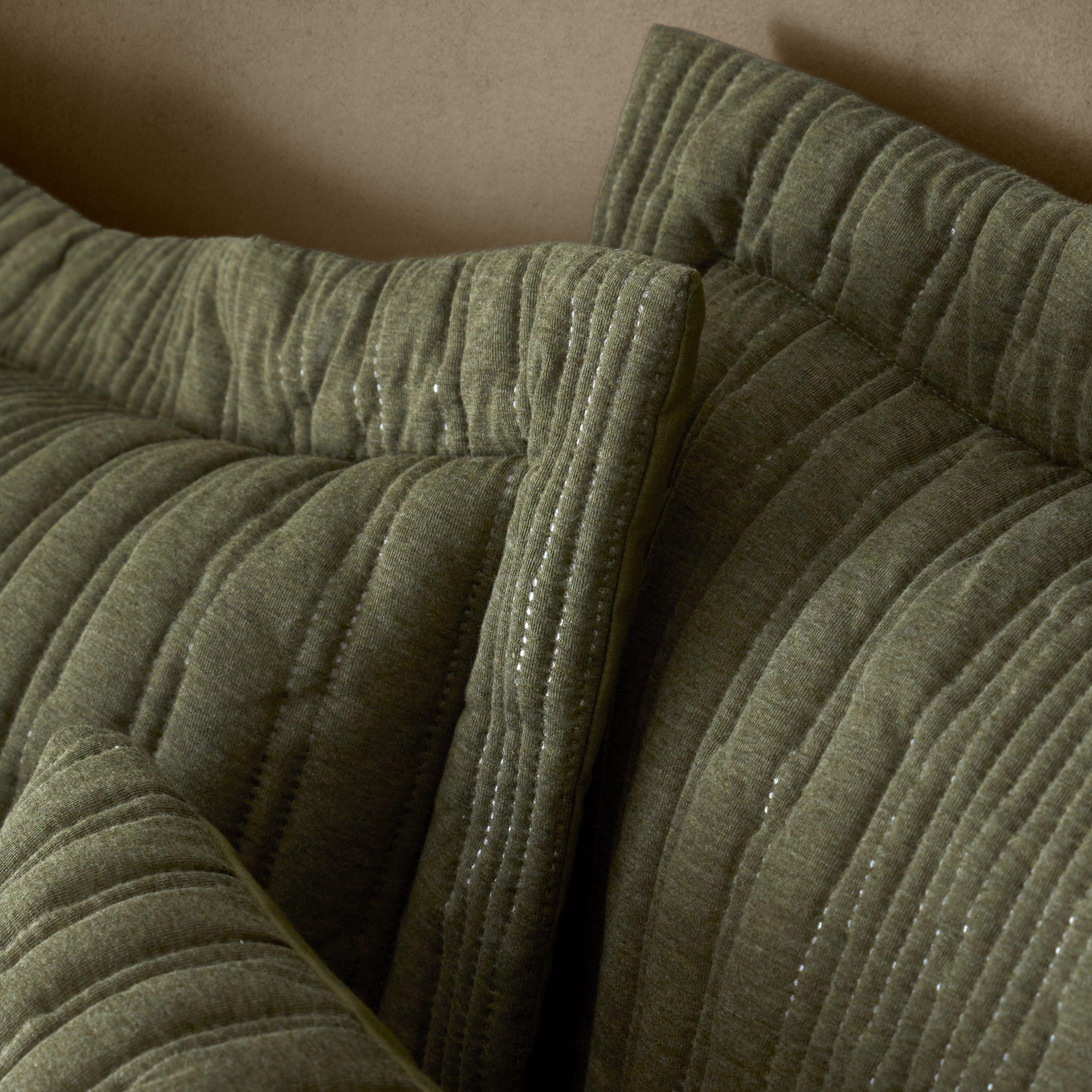 Olive Green - Pineapple Elephant - Tamba Jersey Stripe Quilted Oxford Pillowcase Pair - 2