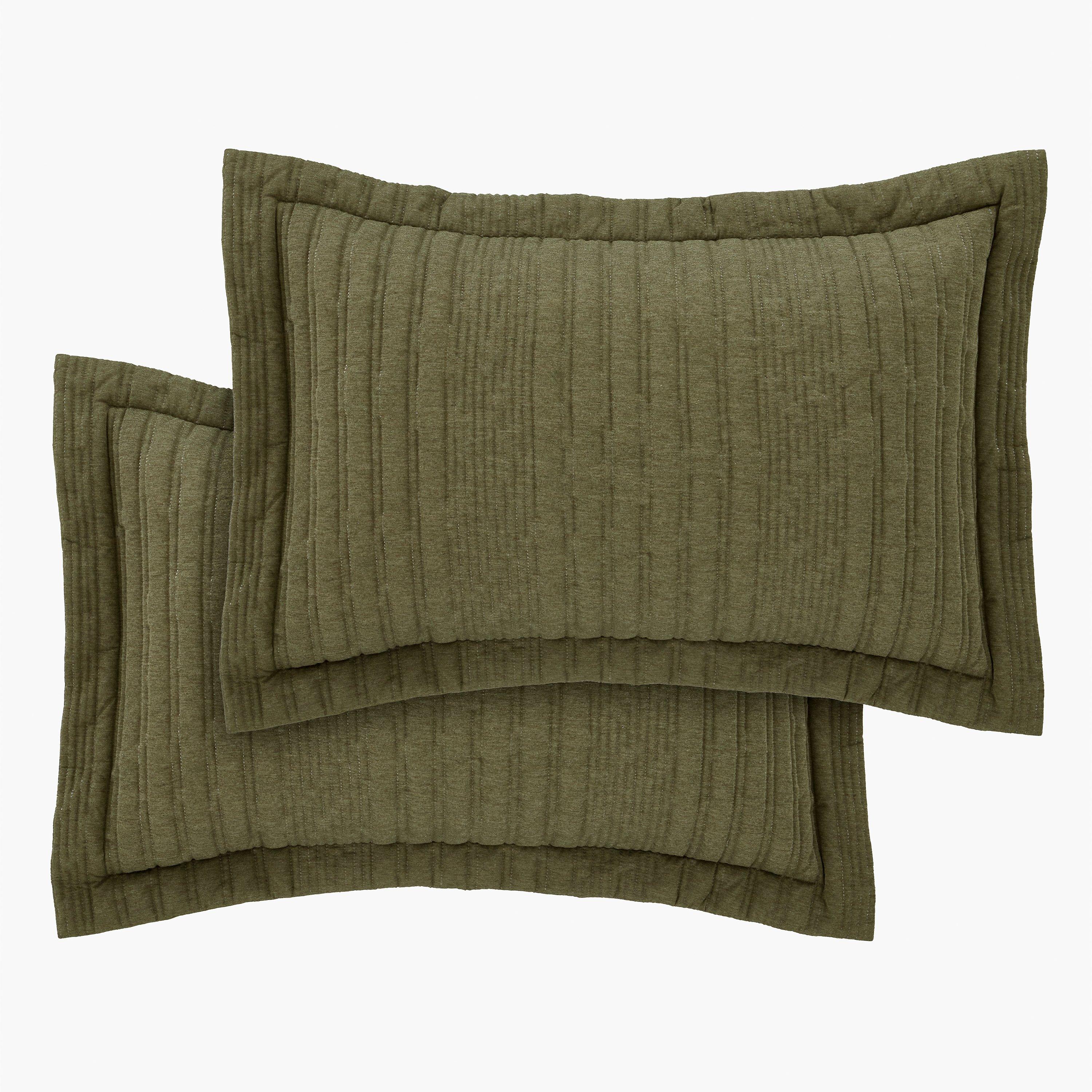 Olive Green - Pineapple Elephant - Tamba Jersey Stripe Quilted Oxford Pillowcase Pair - 3