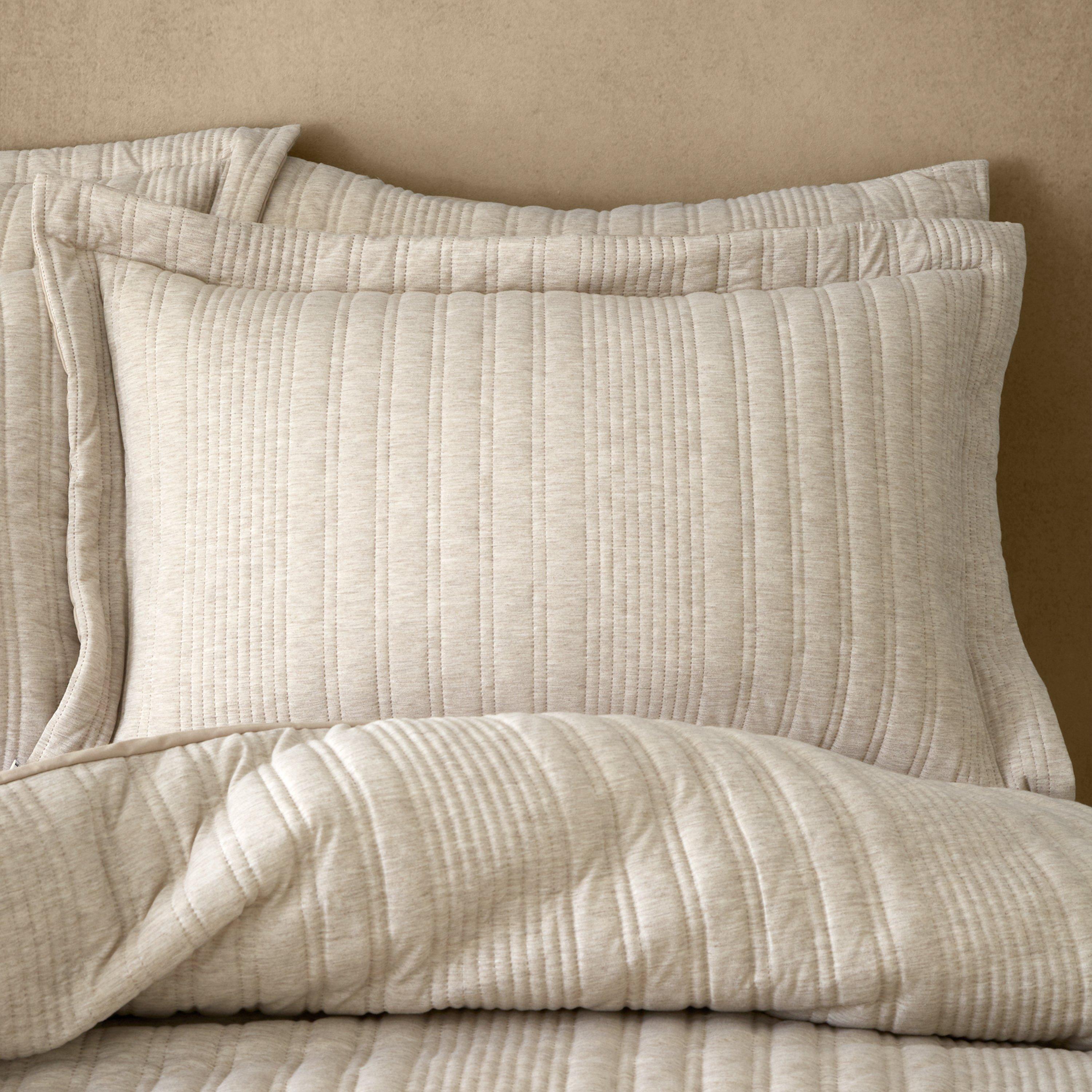 Natural - Pineapple Elephant - Tamba Jersey Stripe Quilted Oxford Pillowcase Pair - 1