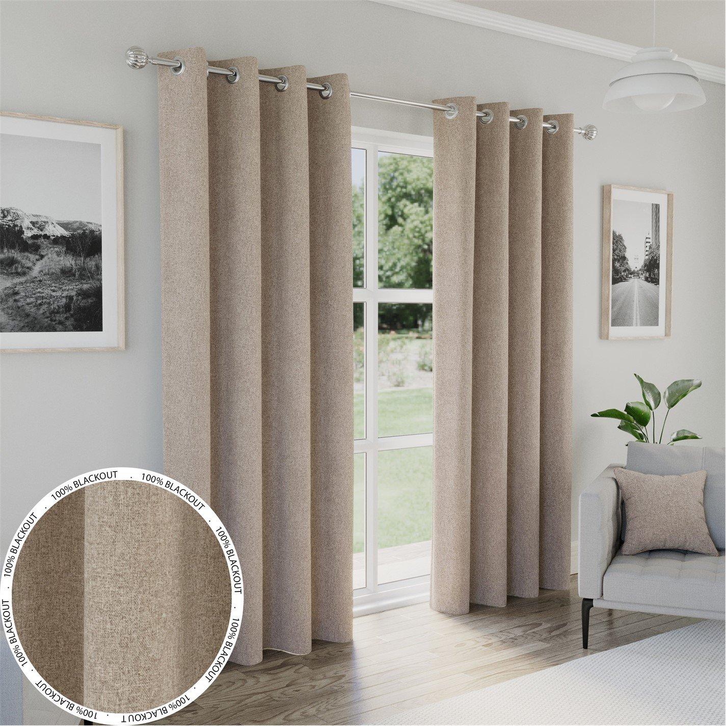 Natural - Enhanced Living - Austin Natural 100% Blackout Eyelet Curtains - 1