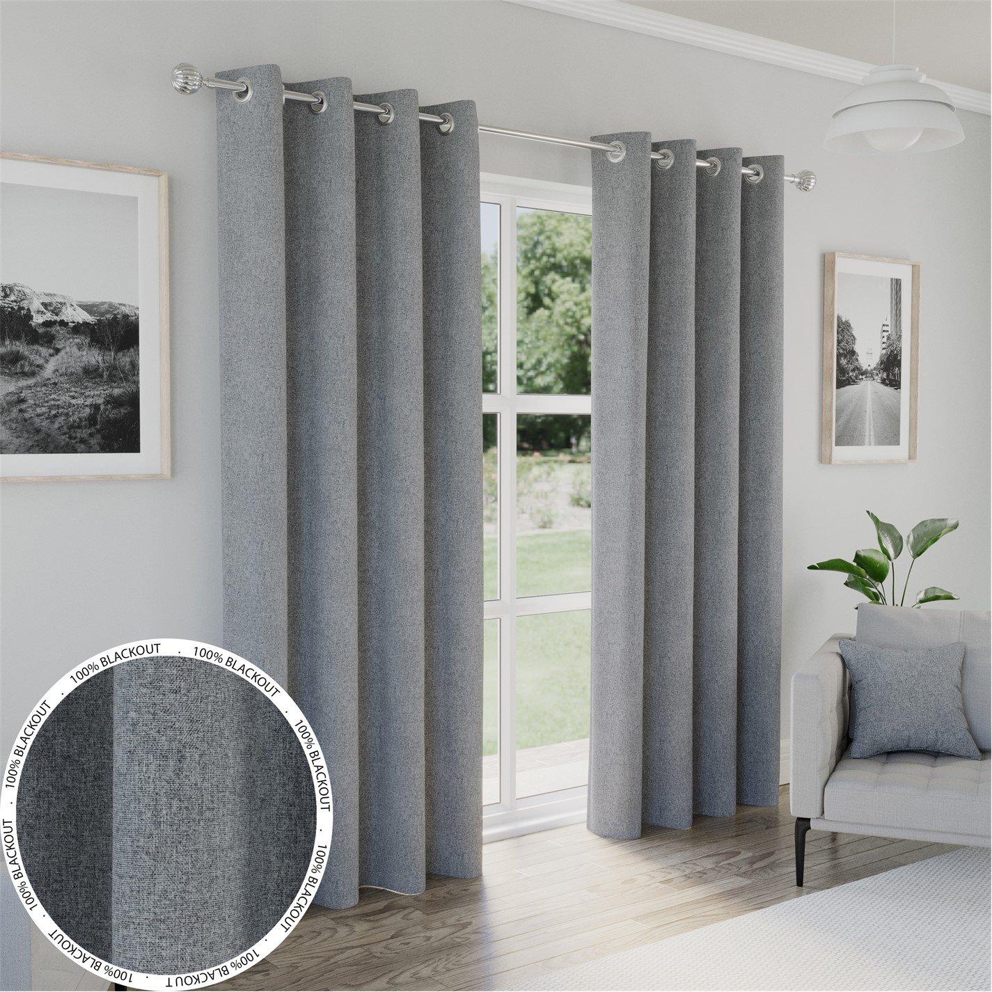 Enhanced Living  Austin 100% Blackout Eyelet Curtains Grey - 117x229cm