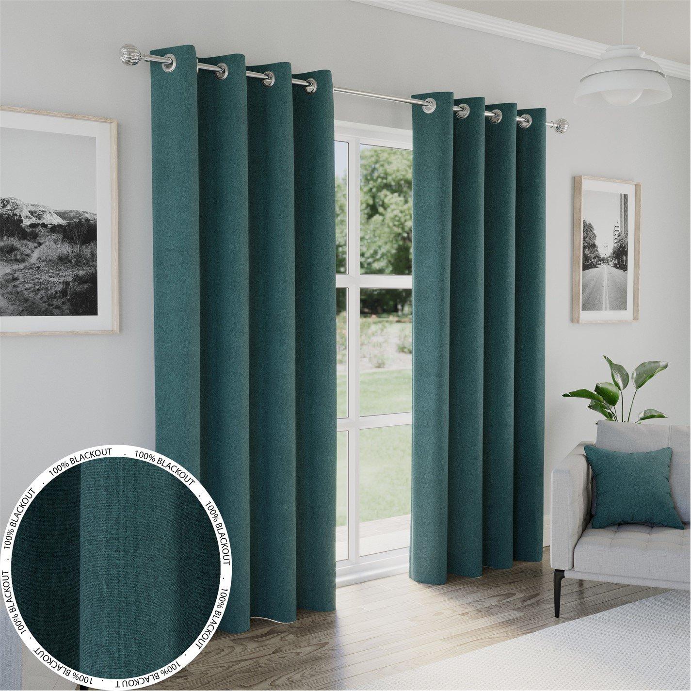 Teal - Enhanced Living - Austin Teal 100% Blackout Eyelet Curtains - 1