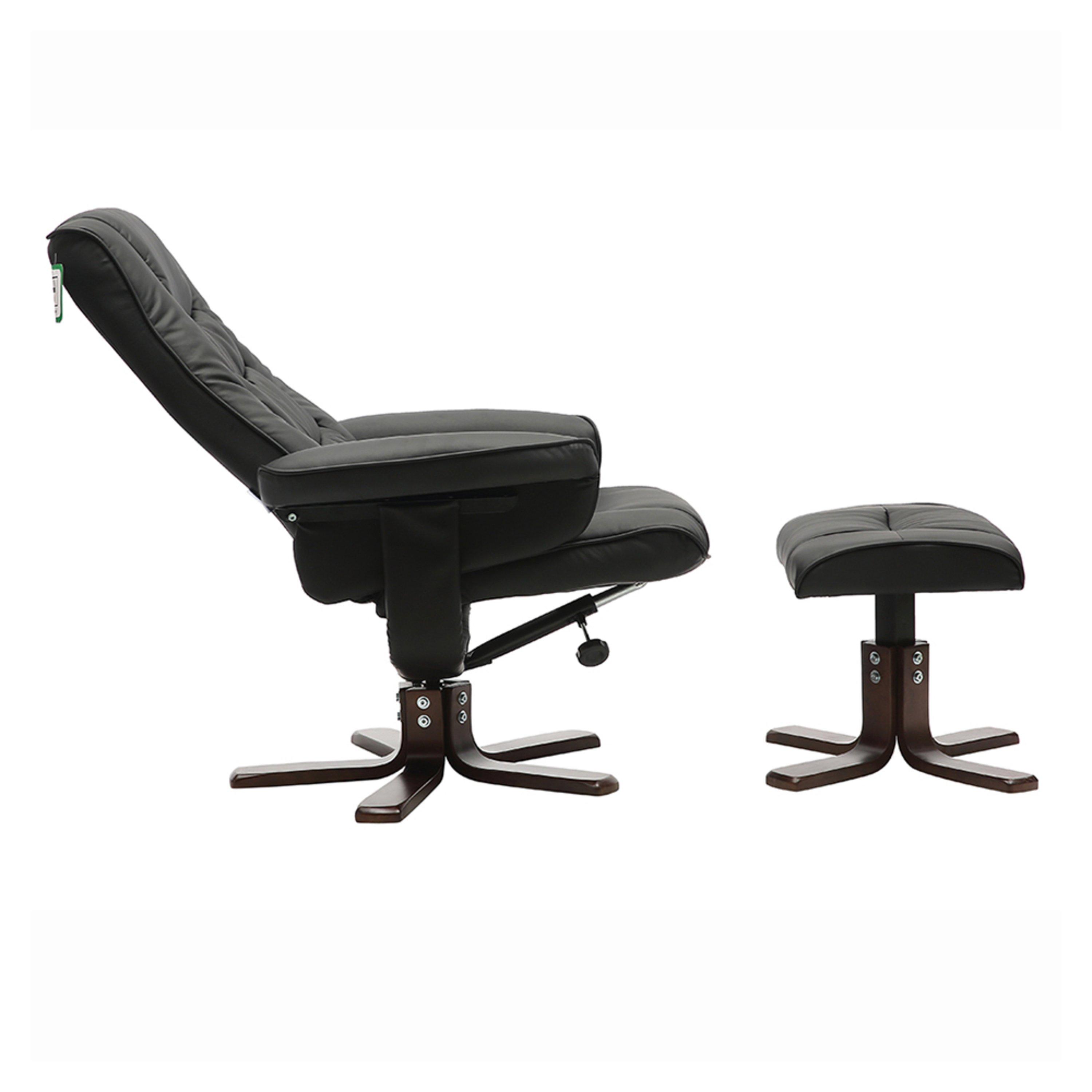 Black - Kabinet UK - Upholstered Swivel Recliner Chair with Ottoman - 4