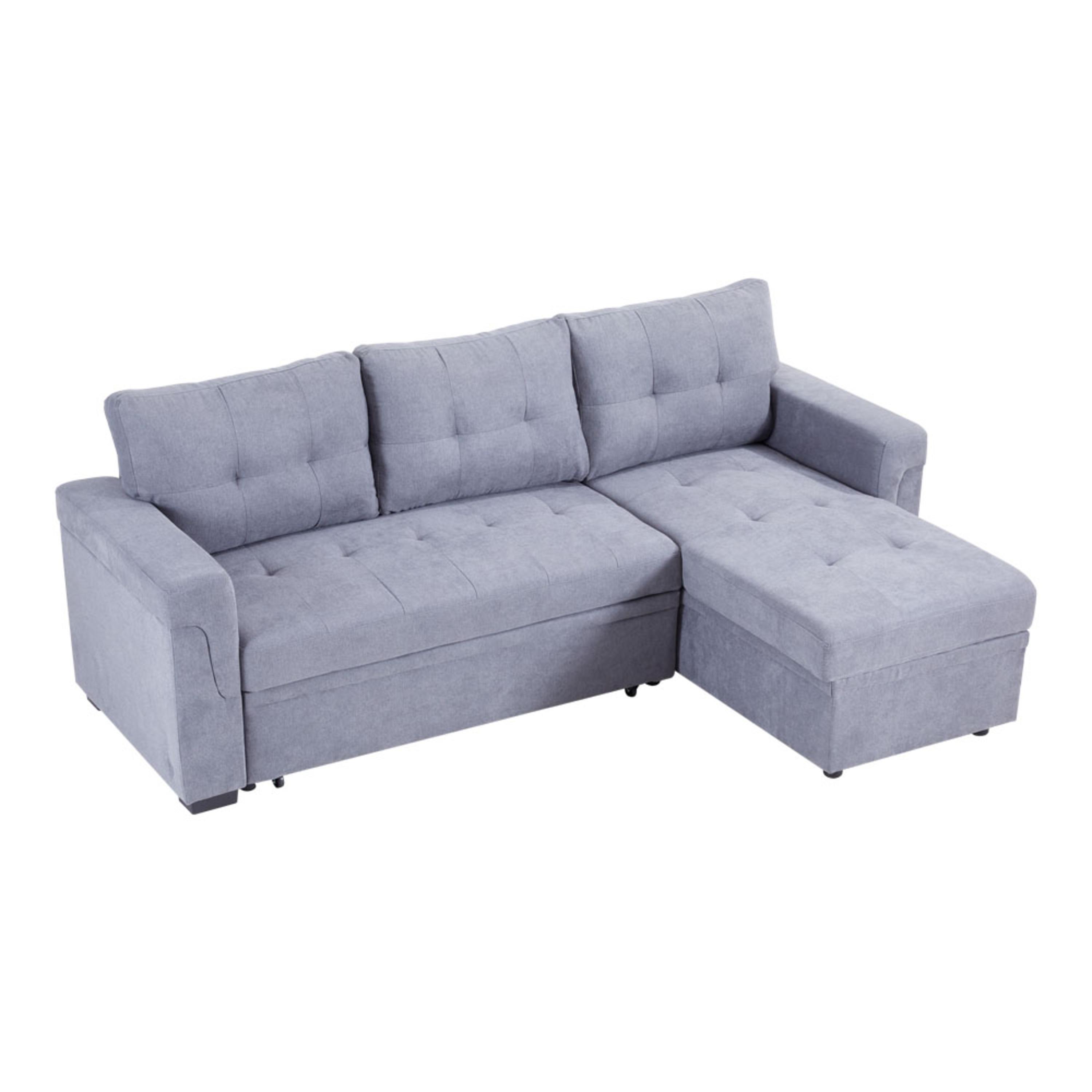 Grey - Kabinet UK - 3-Seater Upholstered Corner Sofa Bed - 1