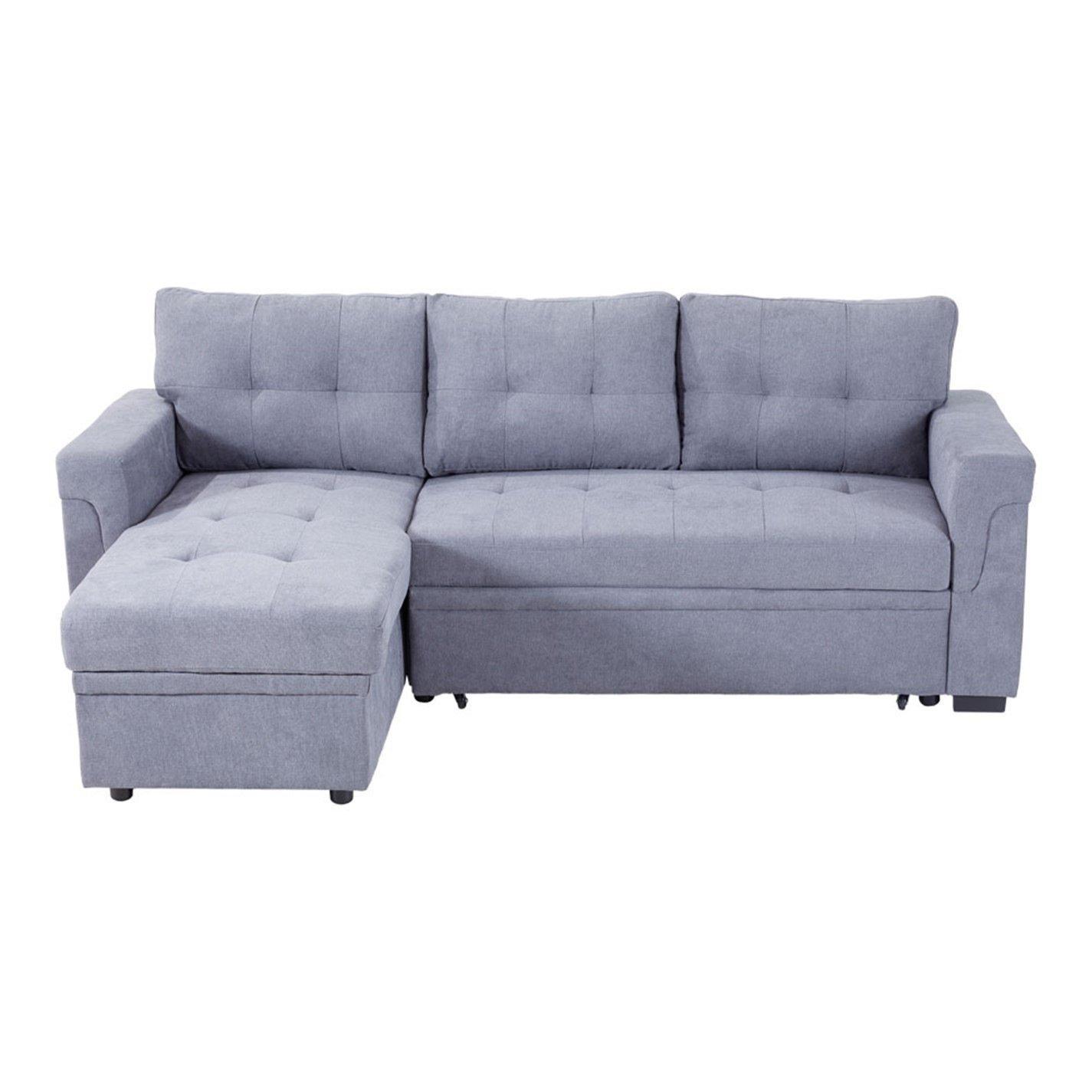 Grey - Kabinet UK - 3-Seater Upholstered Corner Sofa Bed - 2