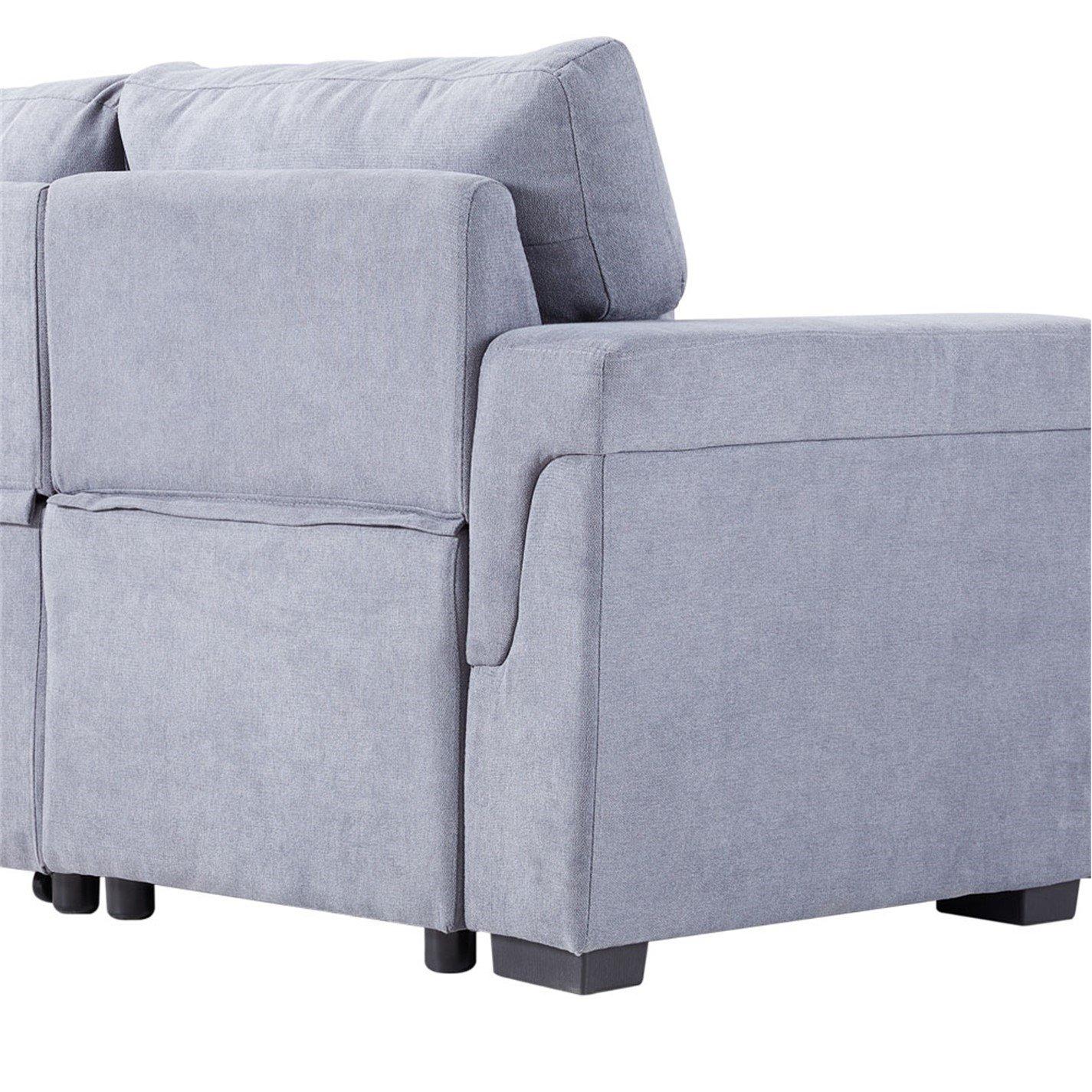 Grey - Kabinet UK - 3-Seater Upholstered Corner Sofa Bed - 3