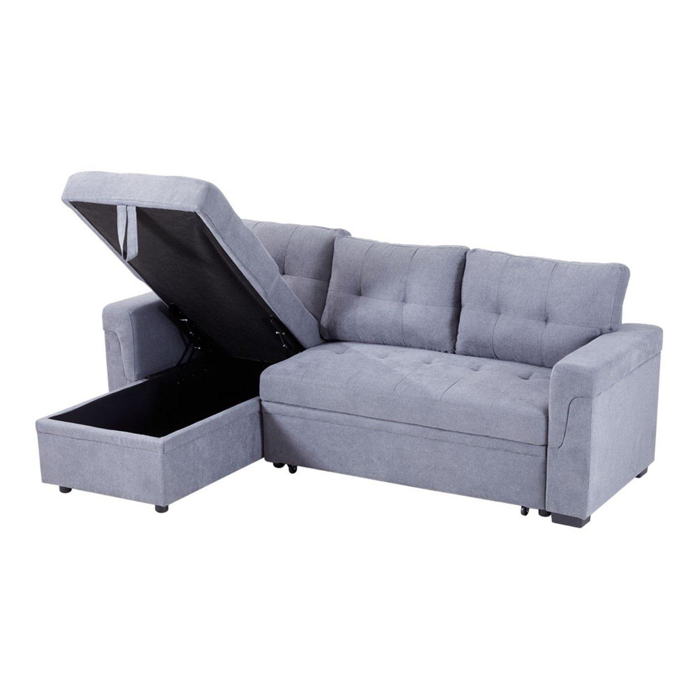 Grey - Kabinet UK - 3-Seater Upholstered Corner Sofa Bed - 5