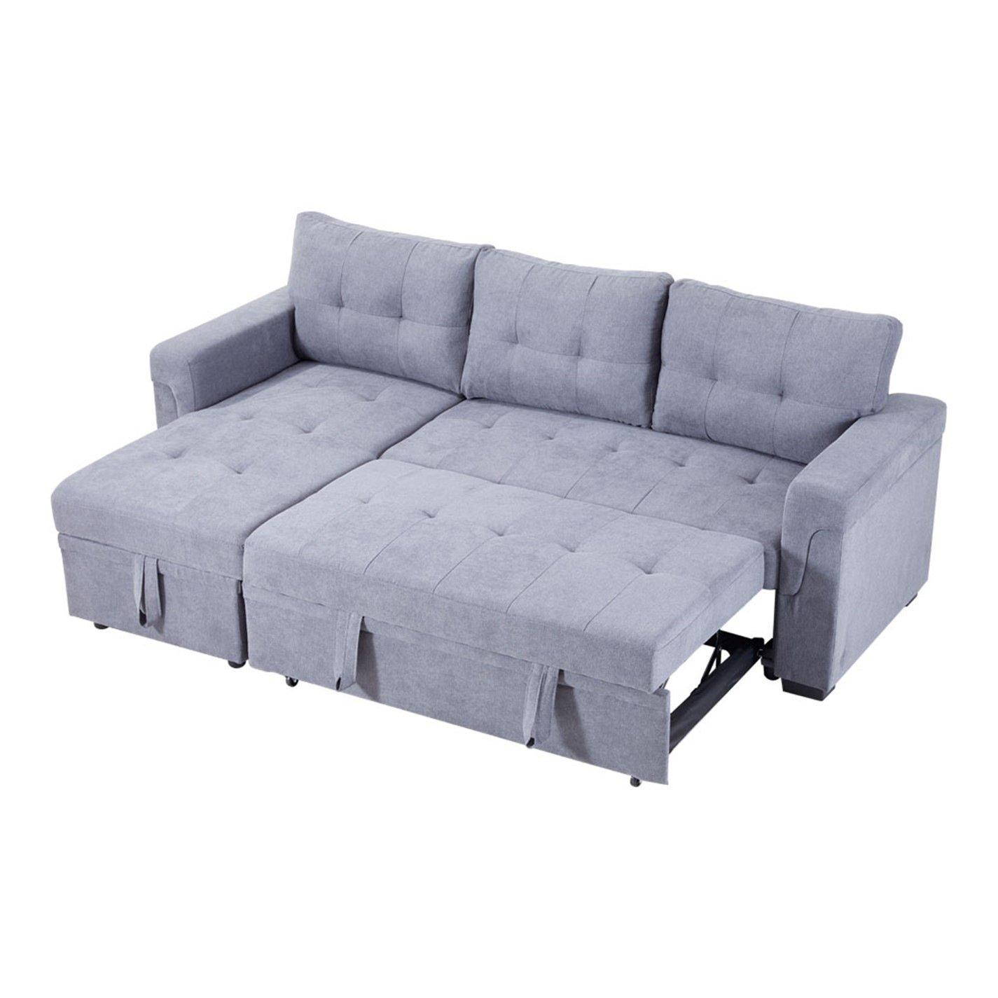 Grey - Kabinet UK - 3-Seater Upholstered Corner Sofa Bed - 6