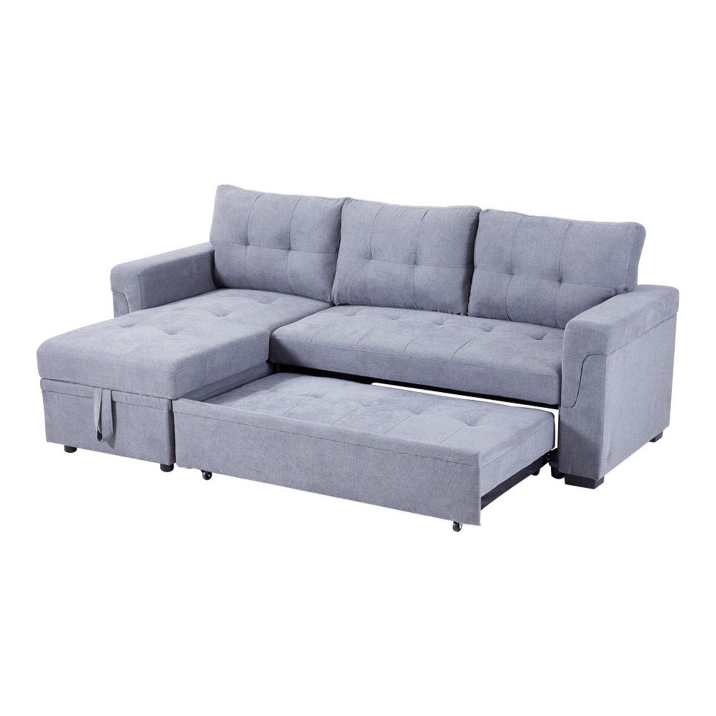 Grey - Kabinet UK - 3-Seater Upholstered Corner Sofa Bed - 7
