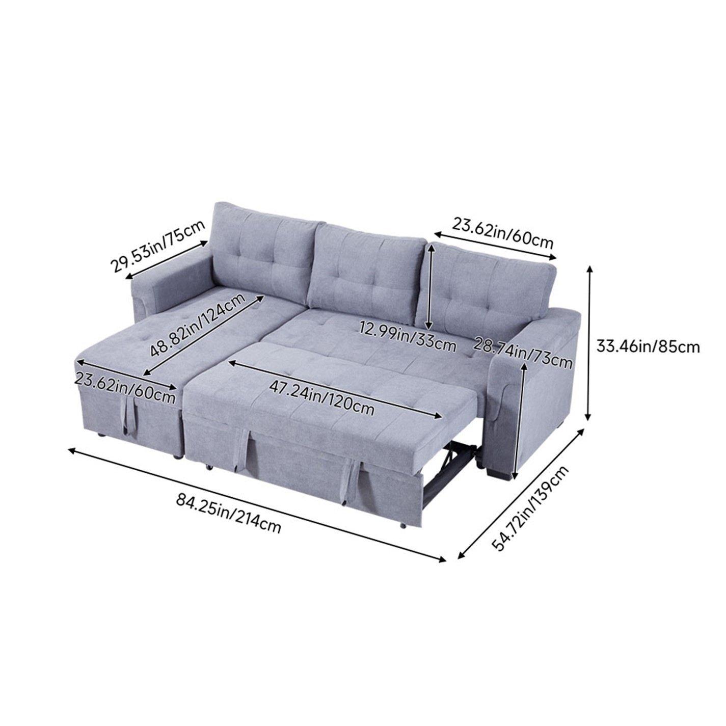Grey - Kabinet UK - 3-Seater Upholstered Corner Sofa Bed - 8