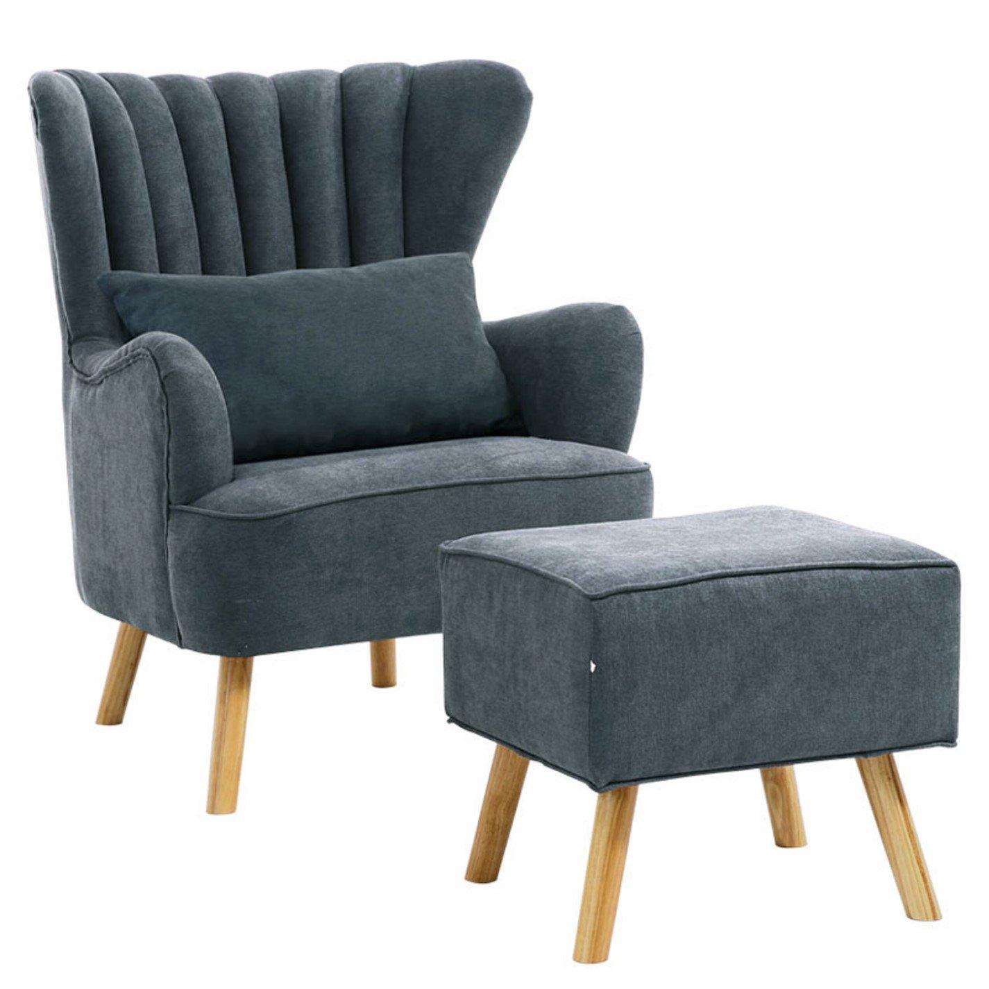 Kabinet Uk  Armchair And Footstool Dark Grey