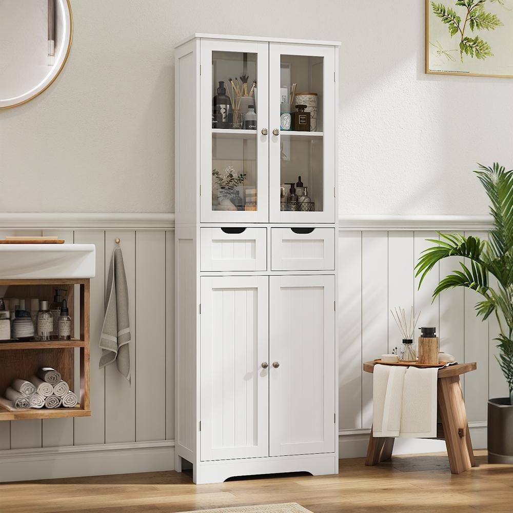 White - Kabinet UK - Modern Tall Glass Door Cabinet - 1
