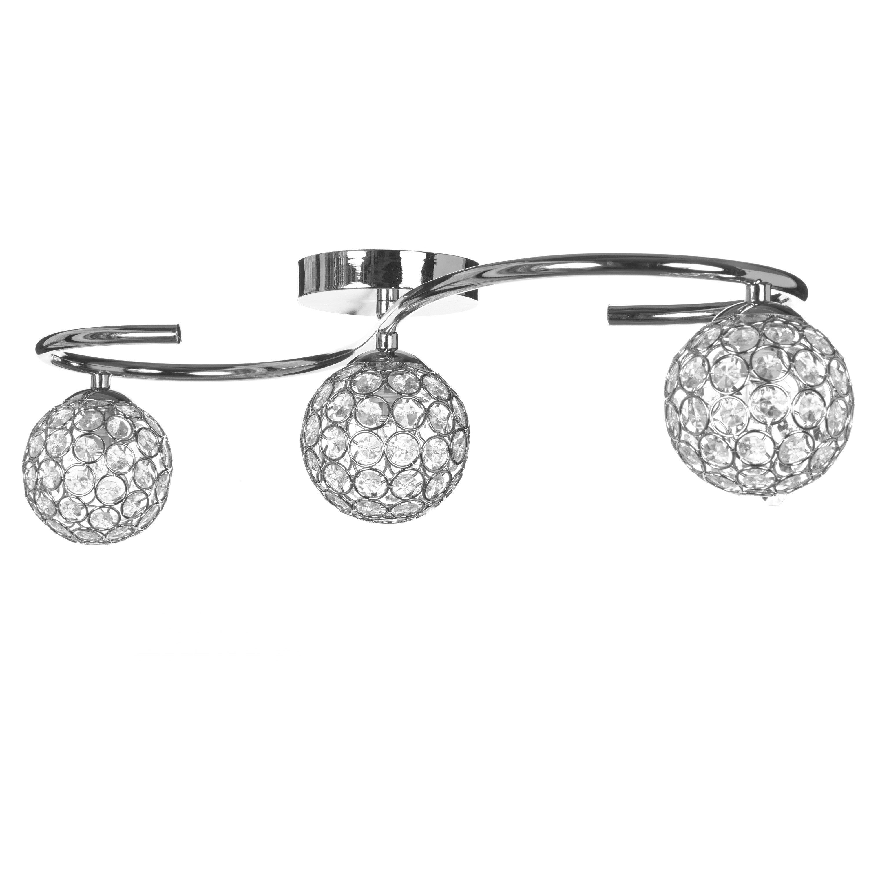 Chrome - K Living - Perivale 3 Light Crystal Ball Ceiling Light - 1