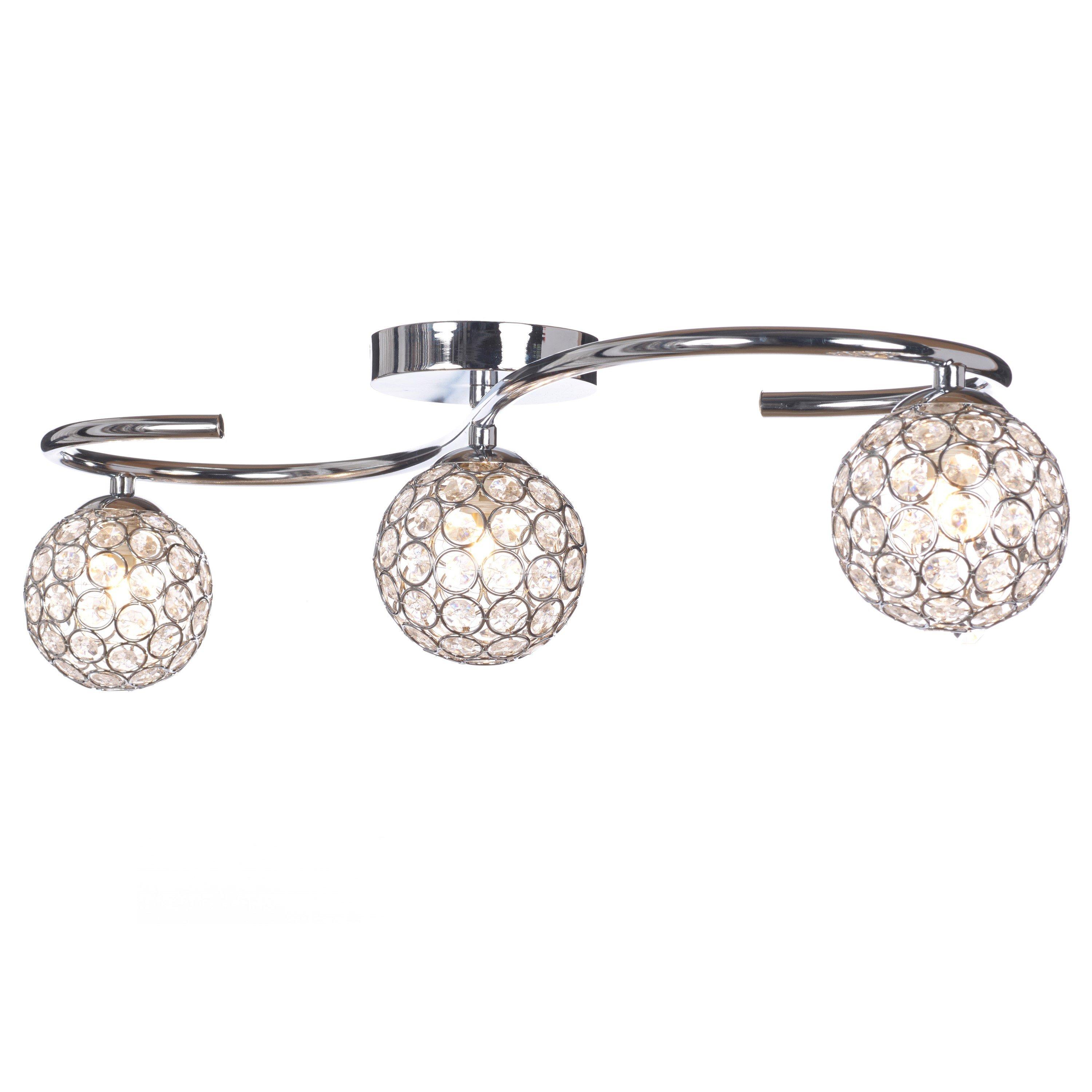 Chrome - K Living - Perivale 3 Light Crystal Ball Ceiling Light - 3