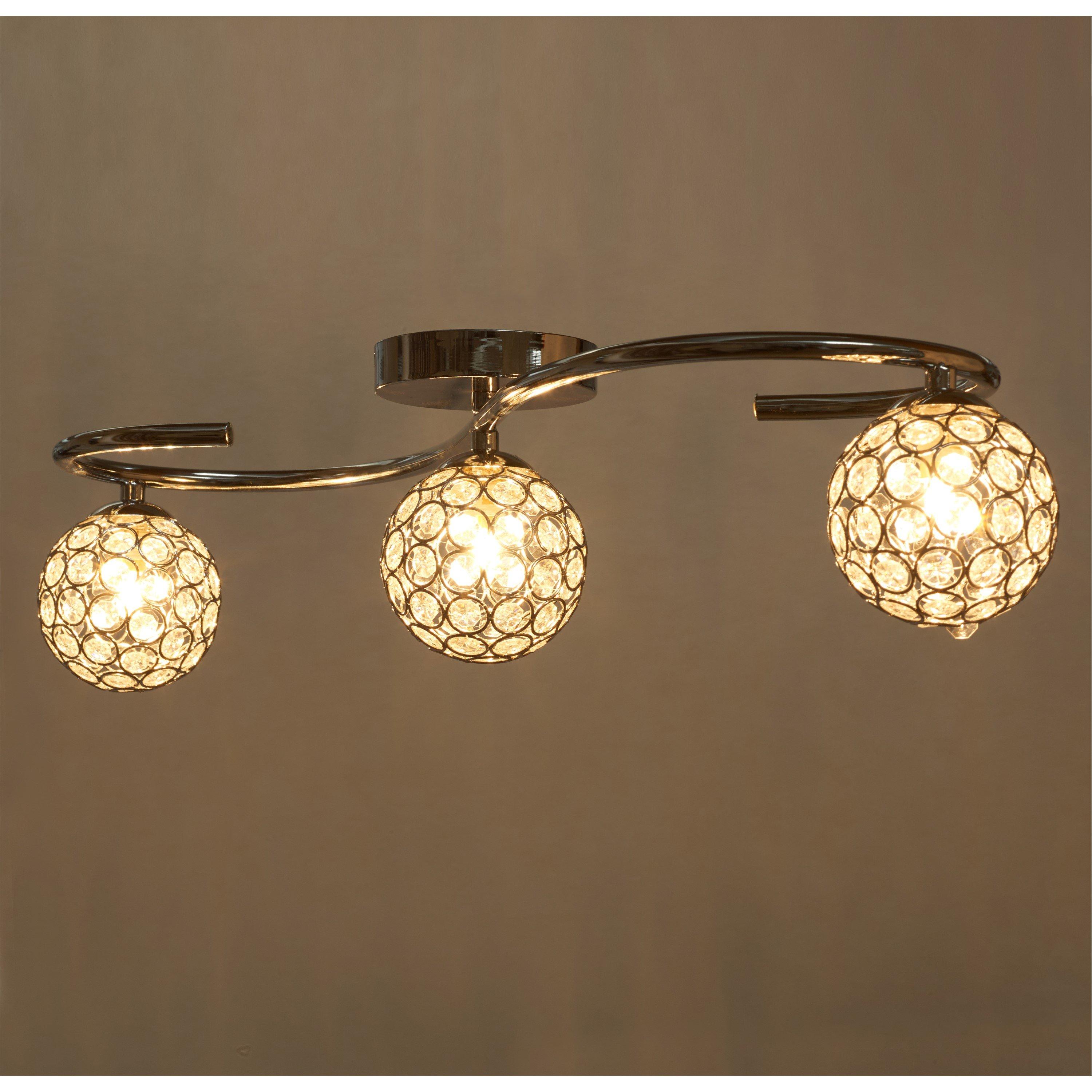 Chrome - K Living - Perivale 3 Light Crystal Ball Ceiling Light - 4