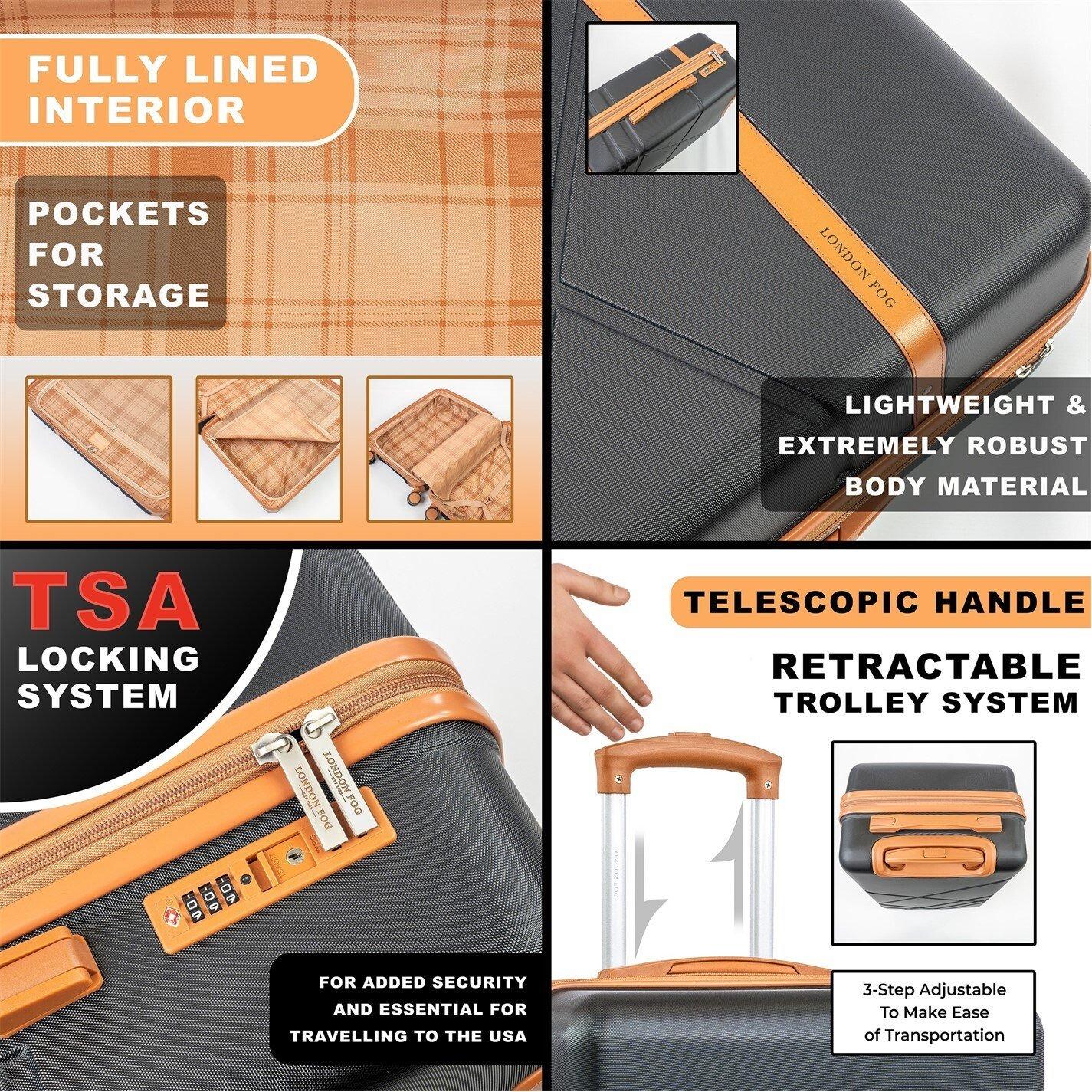 Black/Tan Lfl00 - London Fog - Eton Hardshell Suitcase Wheeled Matching Luggage - 4