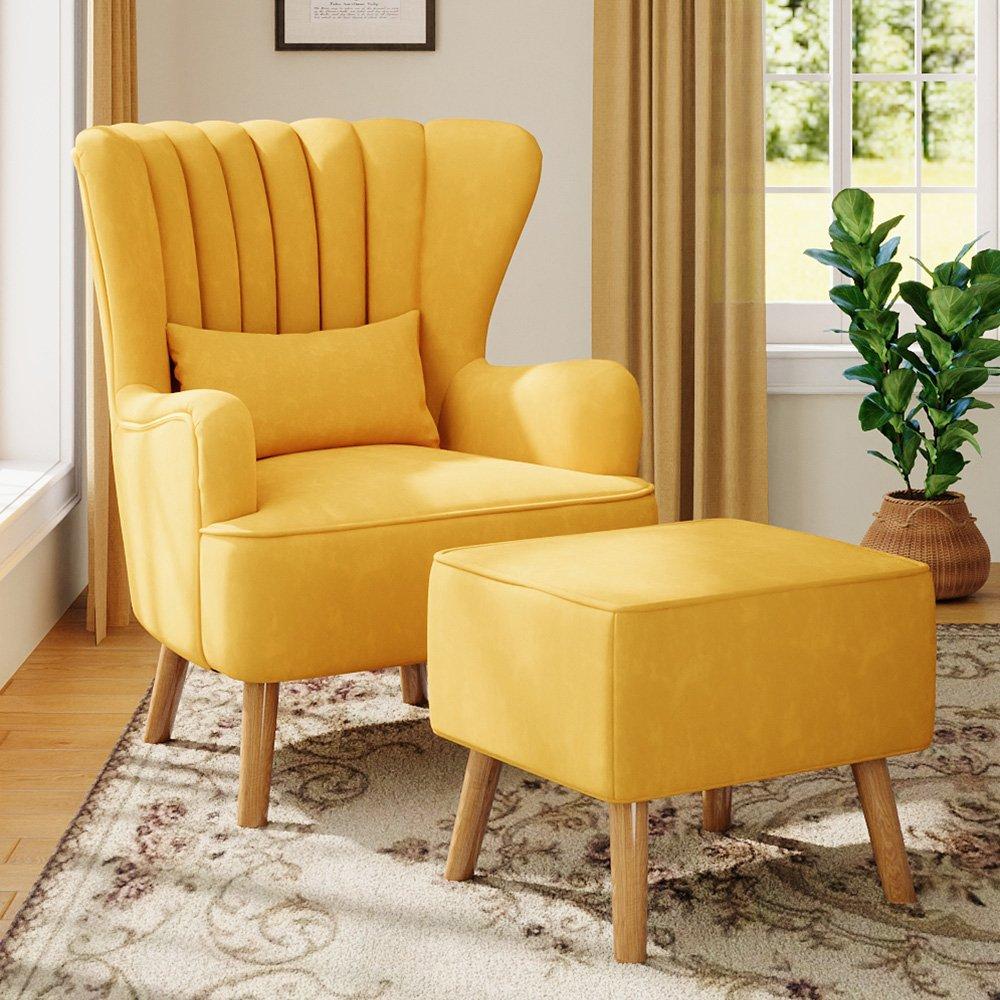 Yellow - Kabinet UK - Faux Wool Upholstered Armchair and Footstool - 1