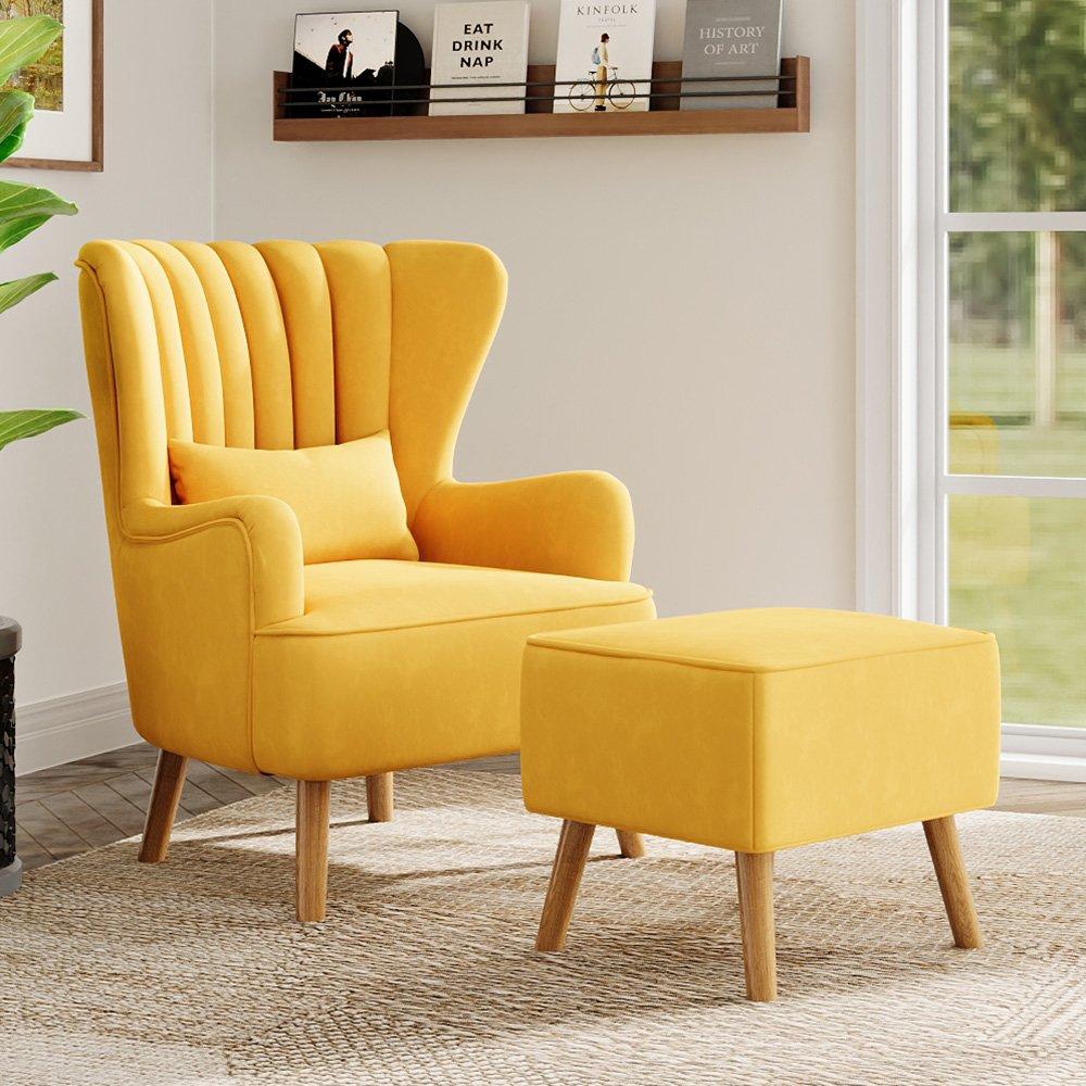 Yellow - Kabinet UK - Faux Wool Upholstered Armchair and Footstool - 2